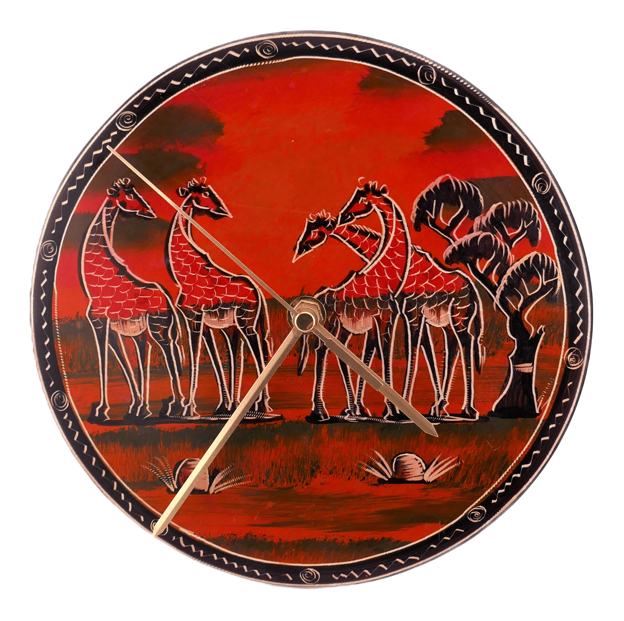 Handcrafted African Stone Wall Clock 8 inch – Artisan‑made, African Life Designs, Natural Stone, Dancers, Village Huts, Giraffes, Quartz Movement, Ready to Hang - FriendlyTradingCo