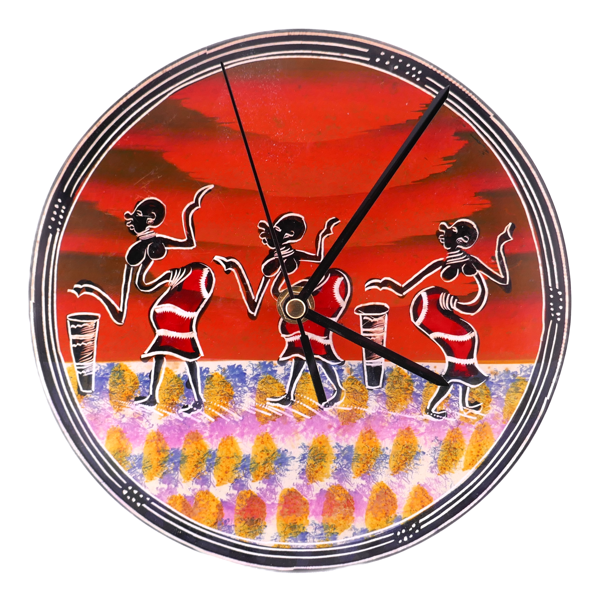 Handcrafted African Stone Wall Clock 8 inch – Artisan‑made, African Life Designs, Natural Stone, Dancers, Village Huts, Giraffes, Quartz Movement, Ready to Hang - FriendlyTradingCo