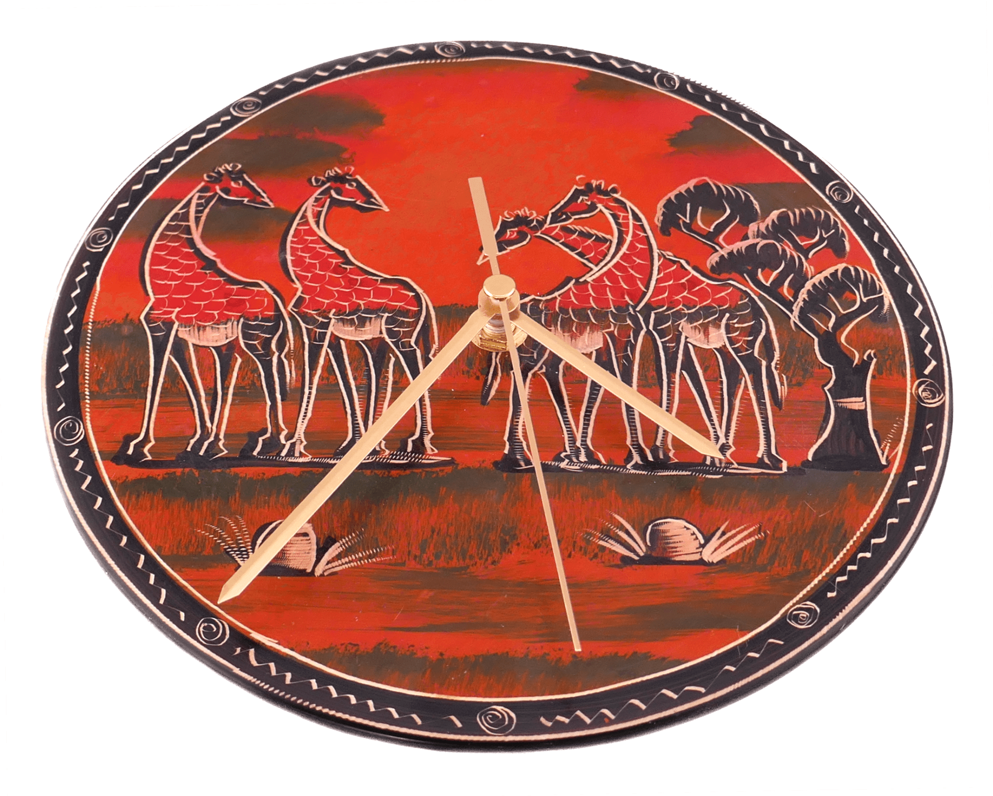 Handcrafted African Stone Wall Clock 8 inch – Artisan‑made, African Life Designs, Natural Stone, Dancers, Village Huts, Giraffes, Quartz Movement, Ready to Hang - FriendlyTradingCo