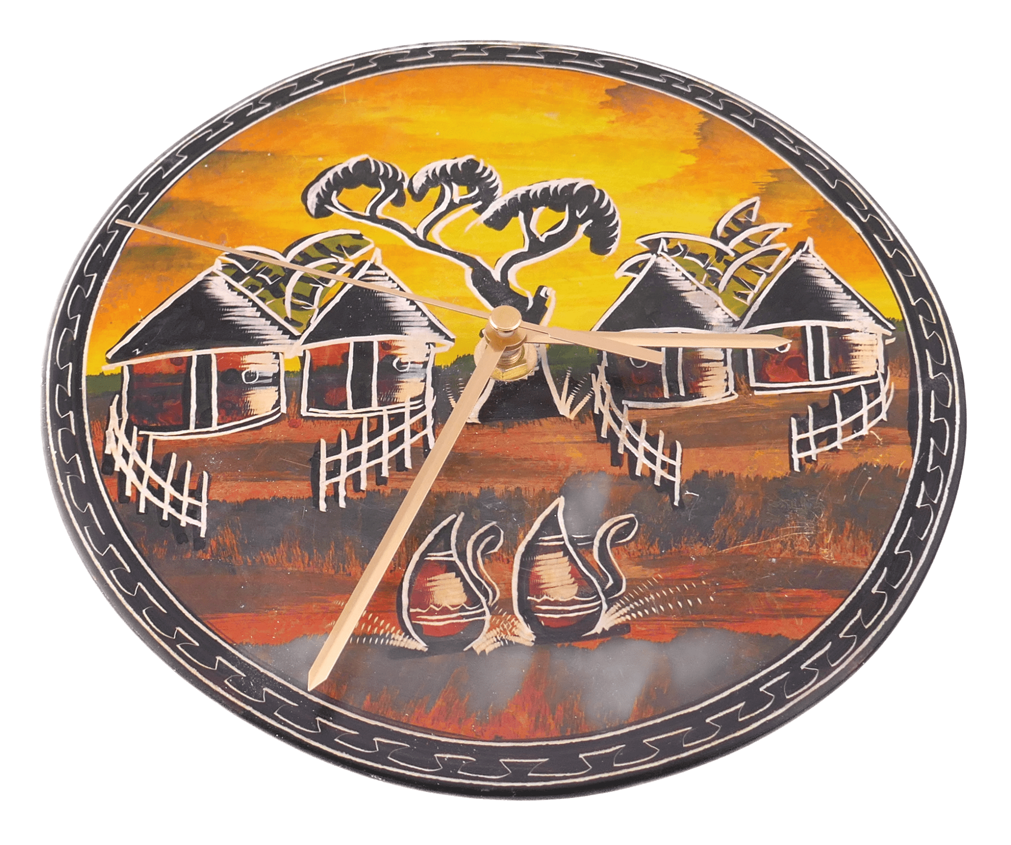 Handcrafted African Stone Wall Clock 8 inch – Artisan‑made, African Life Designs, Natural Stone, Dancers, Village Huts, Giraffes, Quartz Movement, Ready to Hang - FriendlyTradingCo