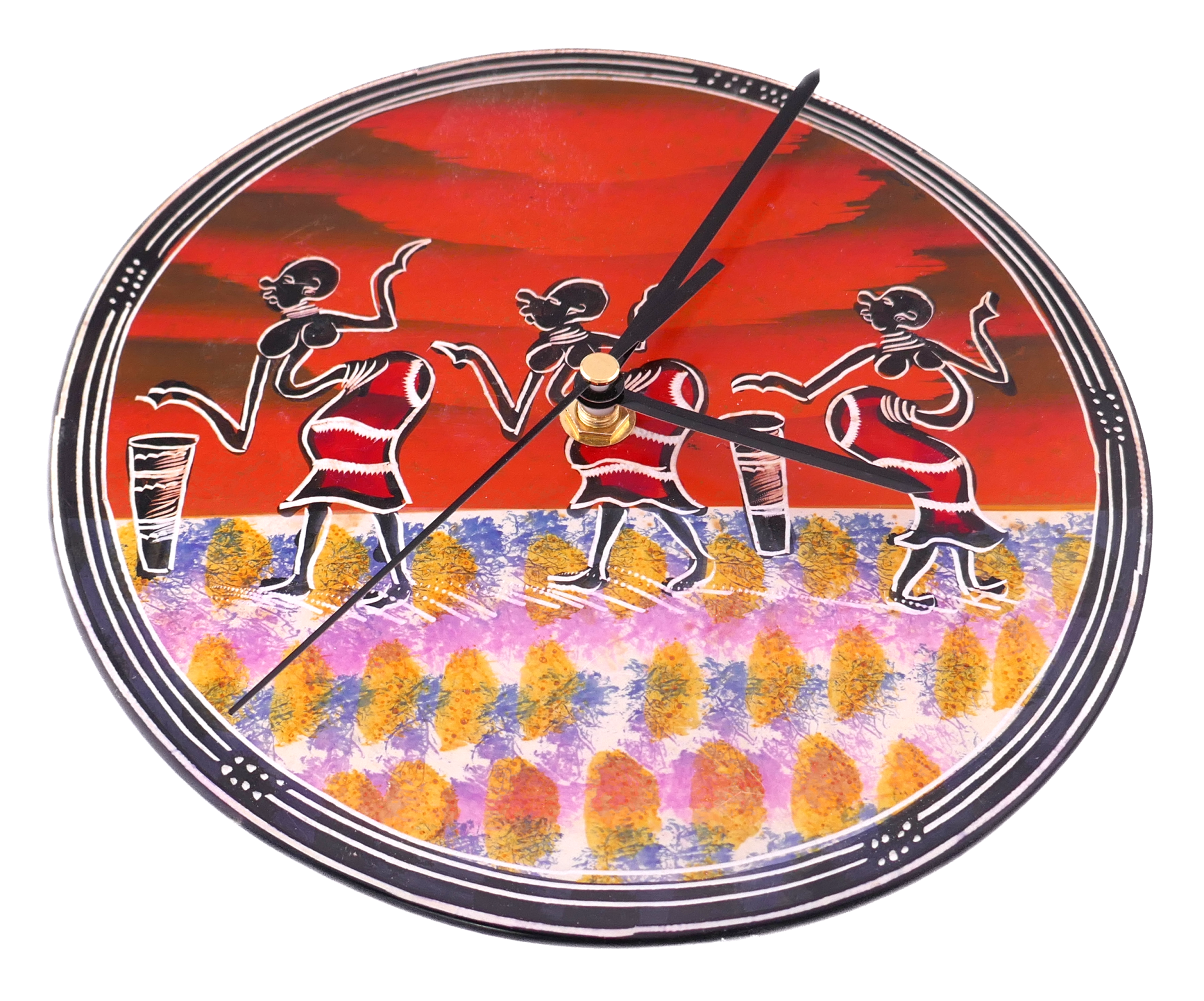 Handcrafted African Stone Wall Clock 8 inch – Artisan‑made, African Life Designs, Natural Stone, Dancers, Village Huts, Giraffes, Quartz Movement, Ready to Hang - FriendlyTradingCo