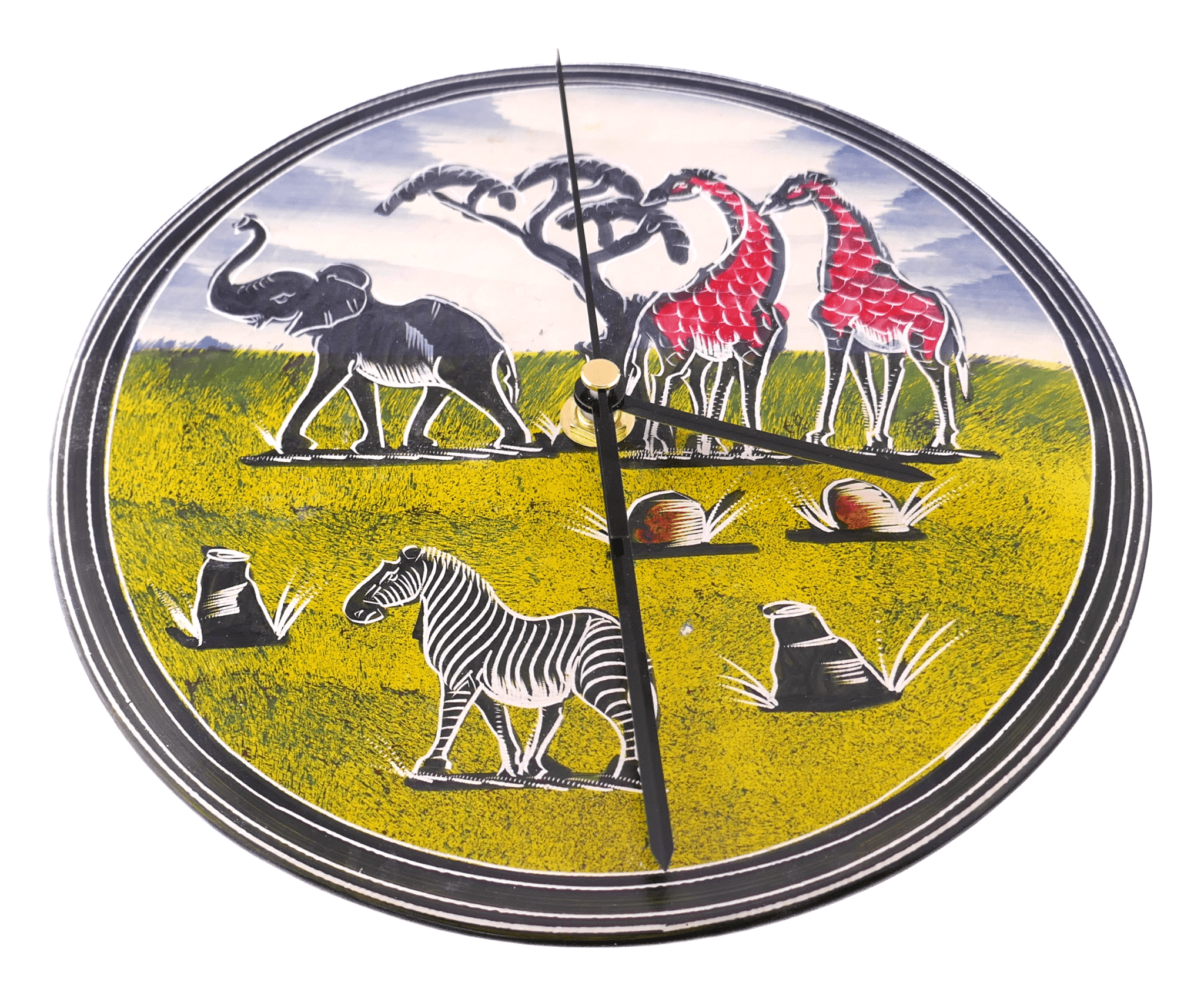 Handcrafted African Stone Wall Clock 8 inch – Artisan‑made, African Wildlife Design, Natural Stone, Elephant, Zebra, Giraffes, Quartz Movement, Ready to Hang - FriendlyTradingCo
