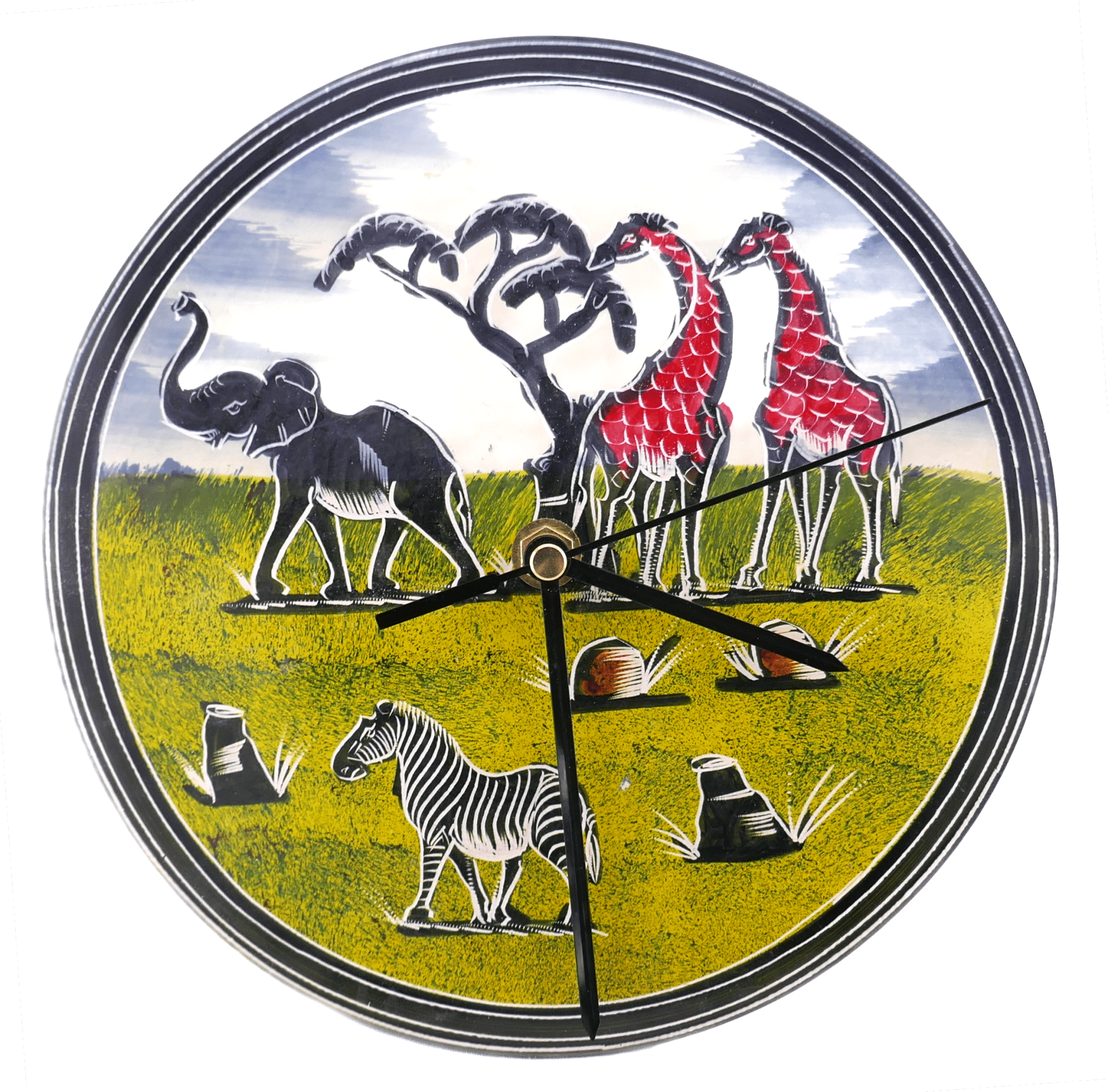 Handcrafted African Stone Wall Clock 8 inch – Artisan‑made, African Wildlife Design, Natural Stone, Elephant, Zebra, Giraffes, Quartz Movement, Ready to Hang - FriendlyTradingCo