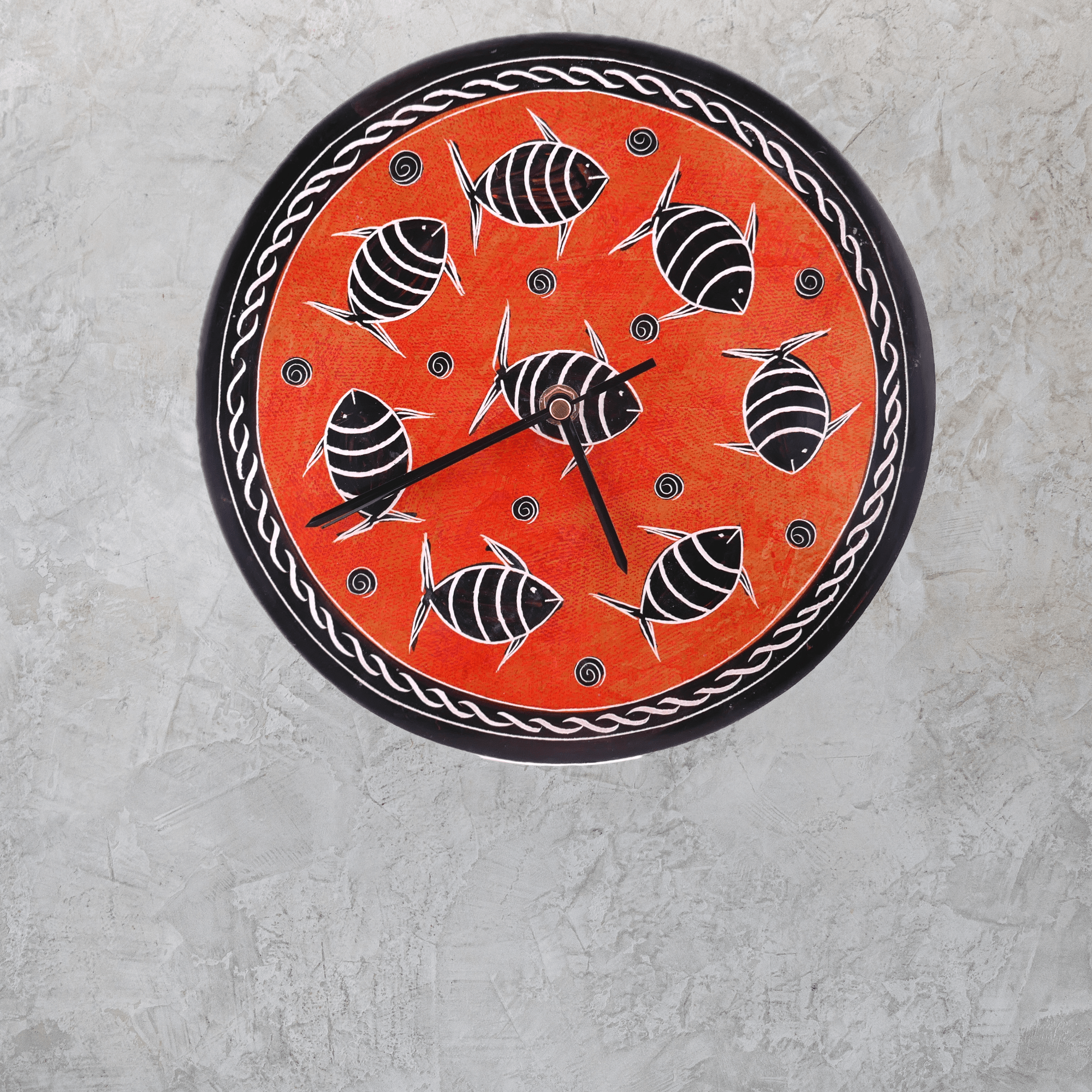 Handcrafted African Stone Wall Clock 8 inch – Artisan‑made, Orange Fish Design, Natural Stone, Quartz Movement, Ready to Hang - FriendlyTradingCo