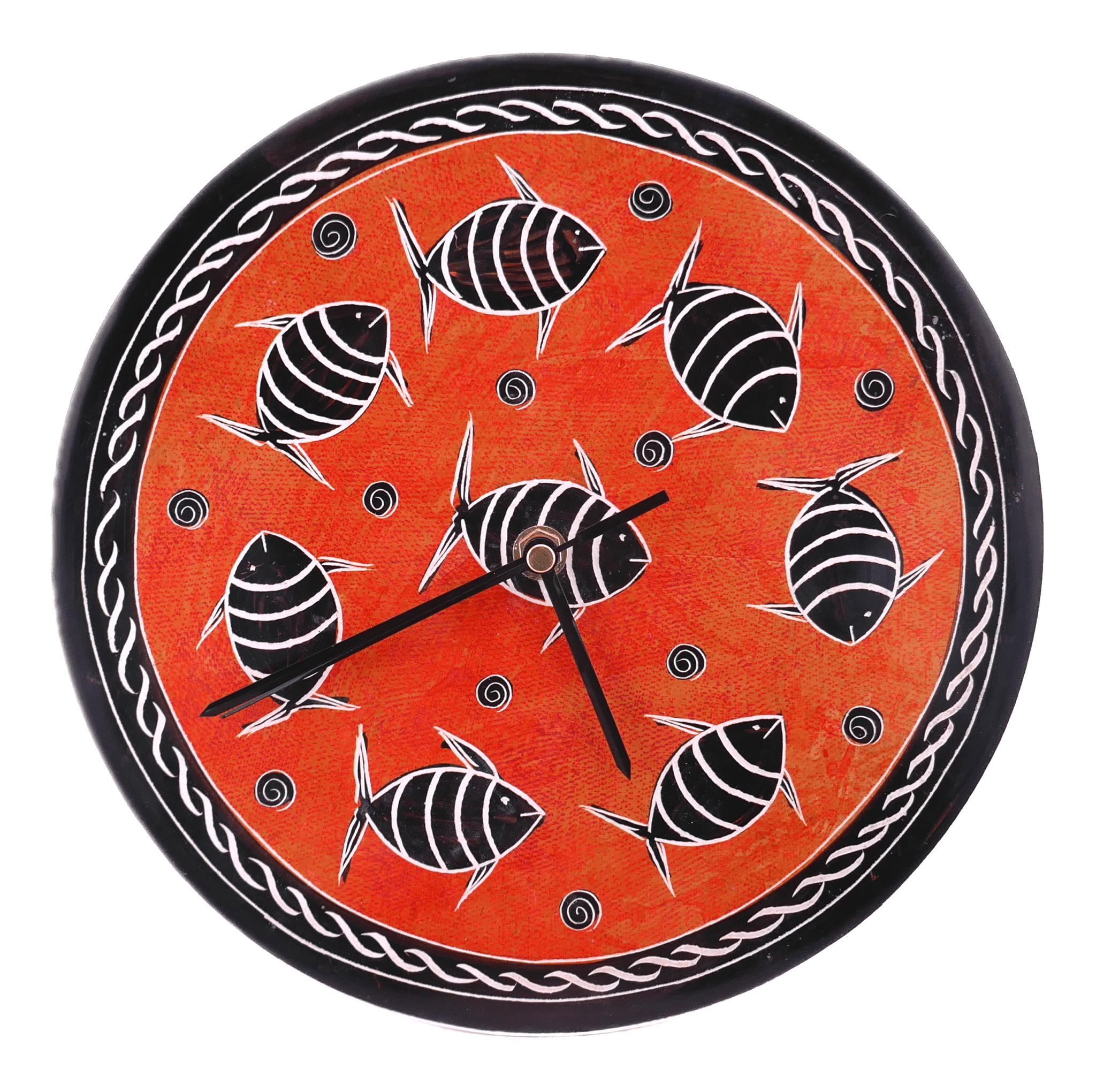 Handcrafted African Stone Wall Clock 8 inch – Artisan‑made, Orange Fish Design, Natural Stone, Quartz Movement, Ready to Hang - FriendlyTradingCo