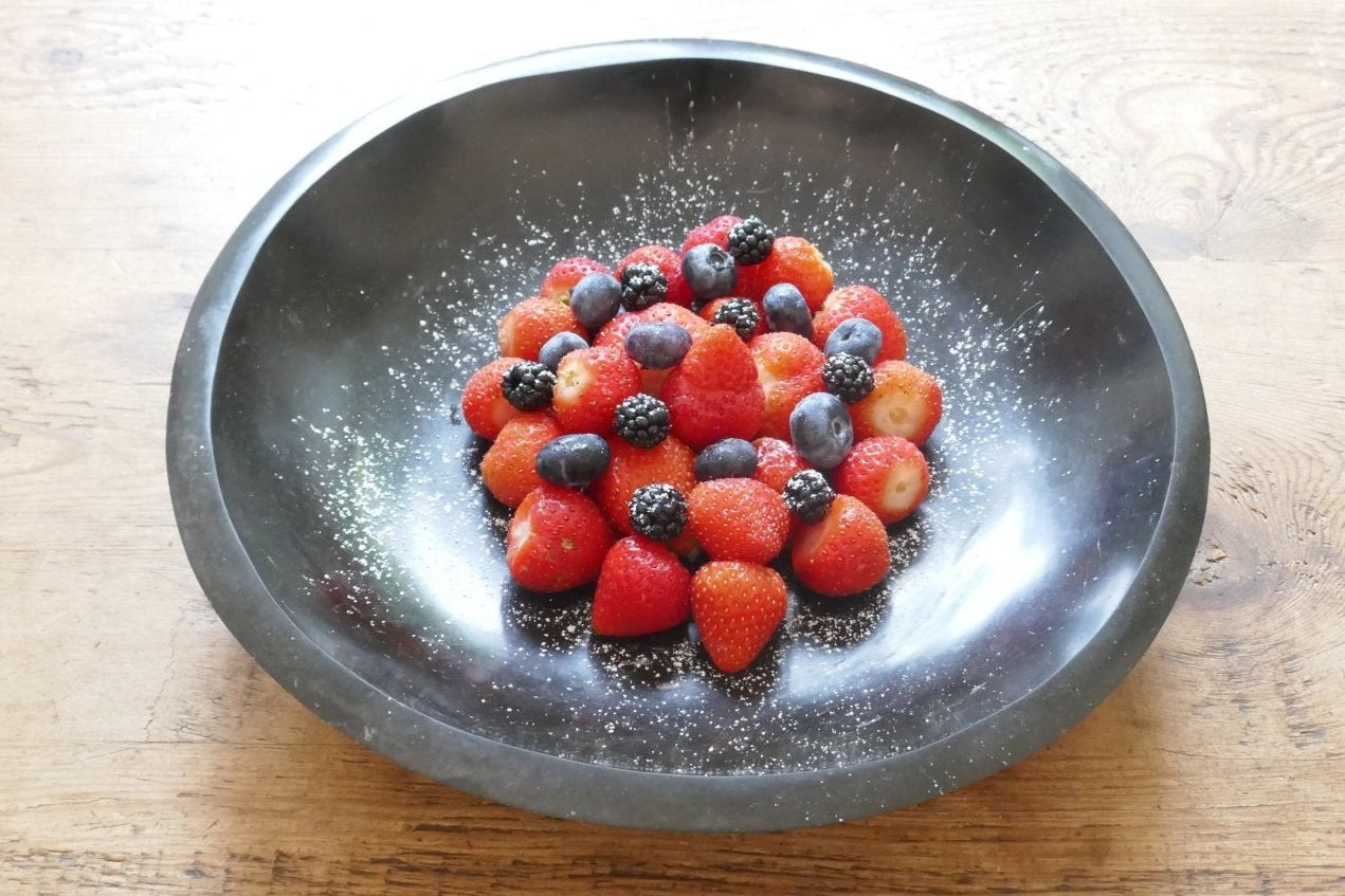 Handcrafted Black Basalt Stone Bowl // 12" / 29cm // Fruit, Salad, Breads, Shared dishes, dried Botanicals, Soaps // 4 - FriendlyTradingCo