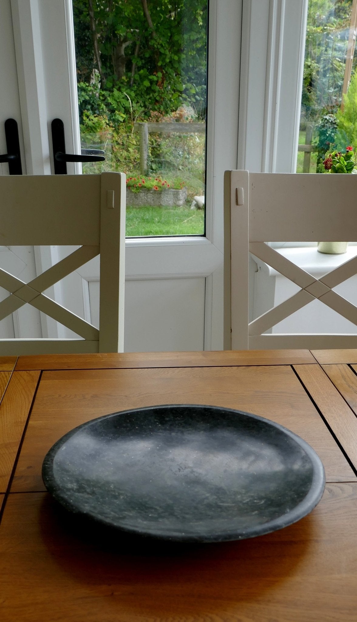 Handcrafted Black Basalt Stone Shallow Bowl // 12
