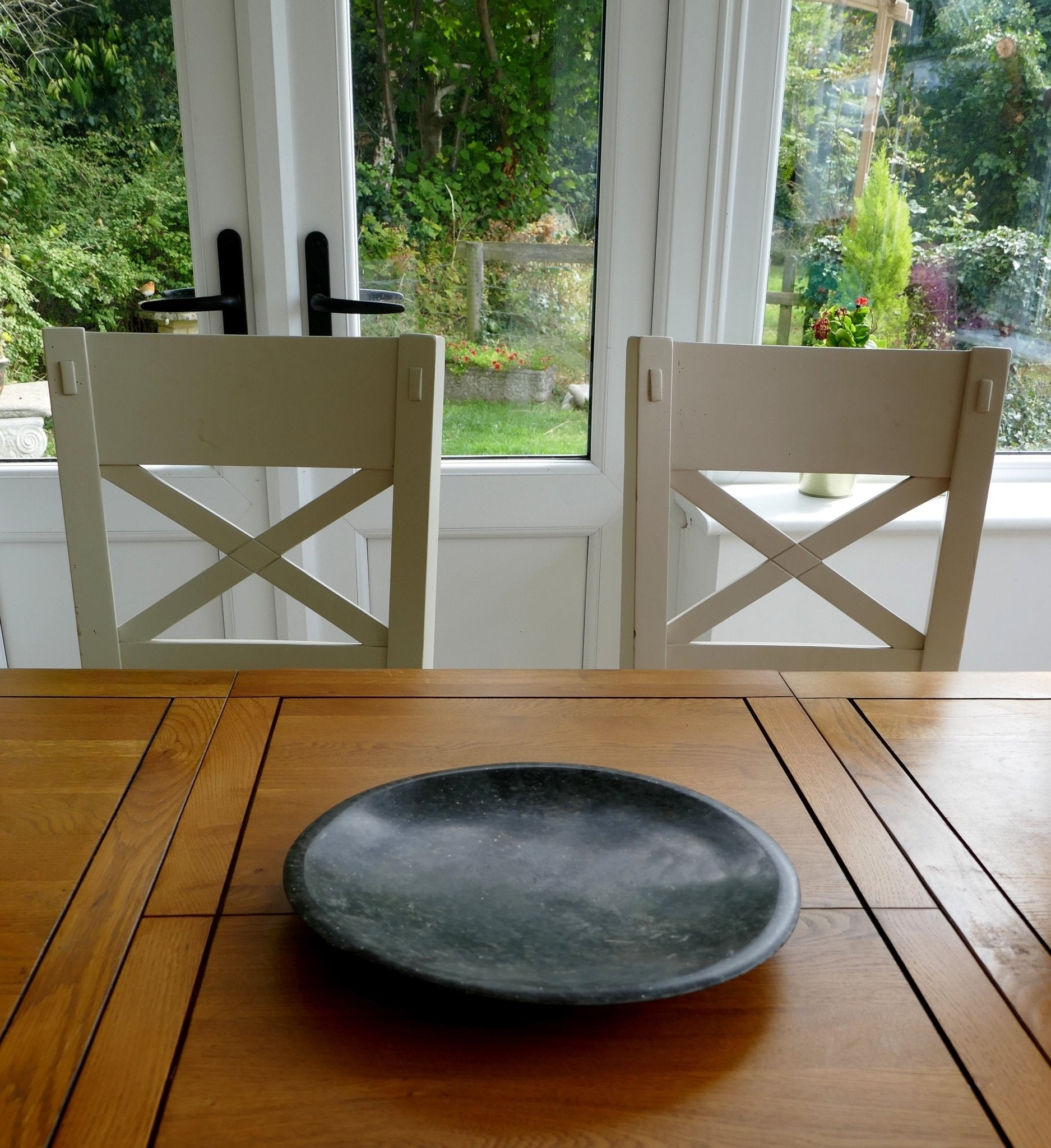 Handcrafted Black Basalt Stone Shallow Bowl // 12" / 30cm // Fruit, Salad, Breads, Shared dishes, dried Botanicals, Soaps // 6 - FriendlyTradingCo