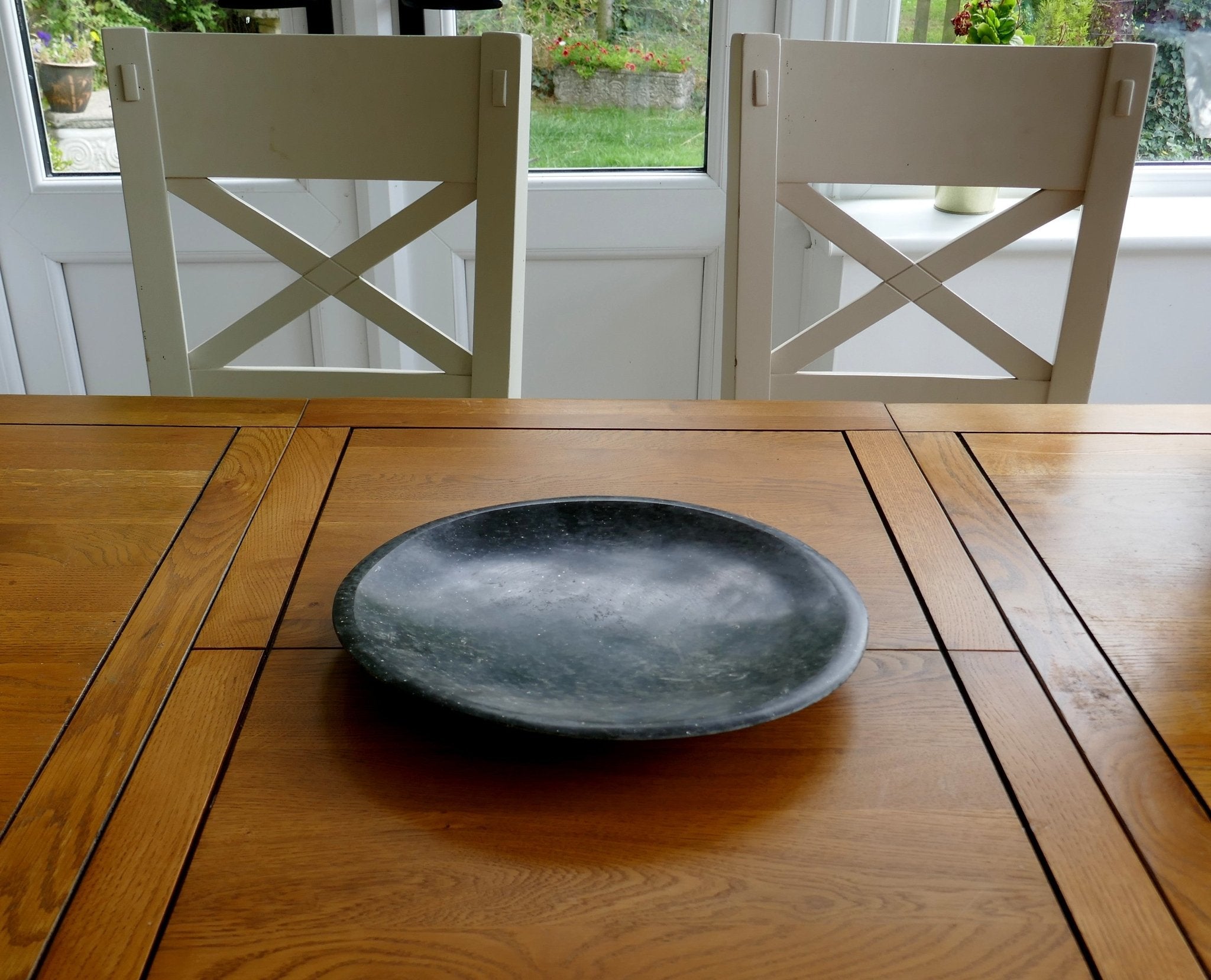Handcrafted Black Basalt Stone Shallow Bowl // 12