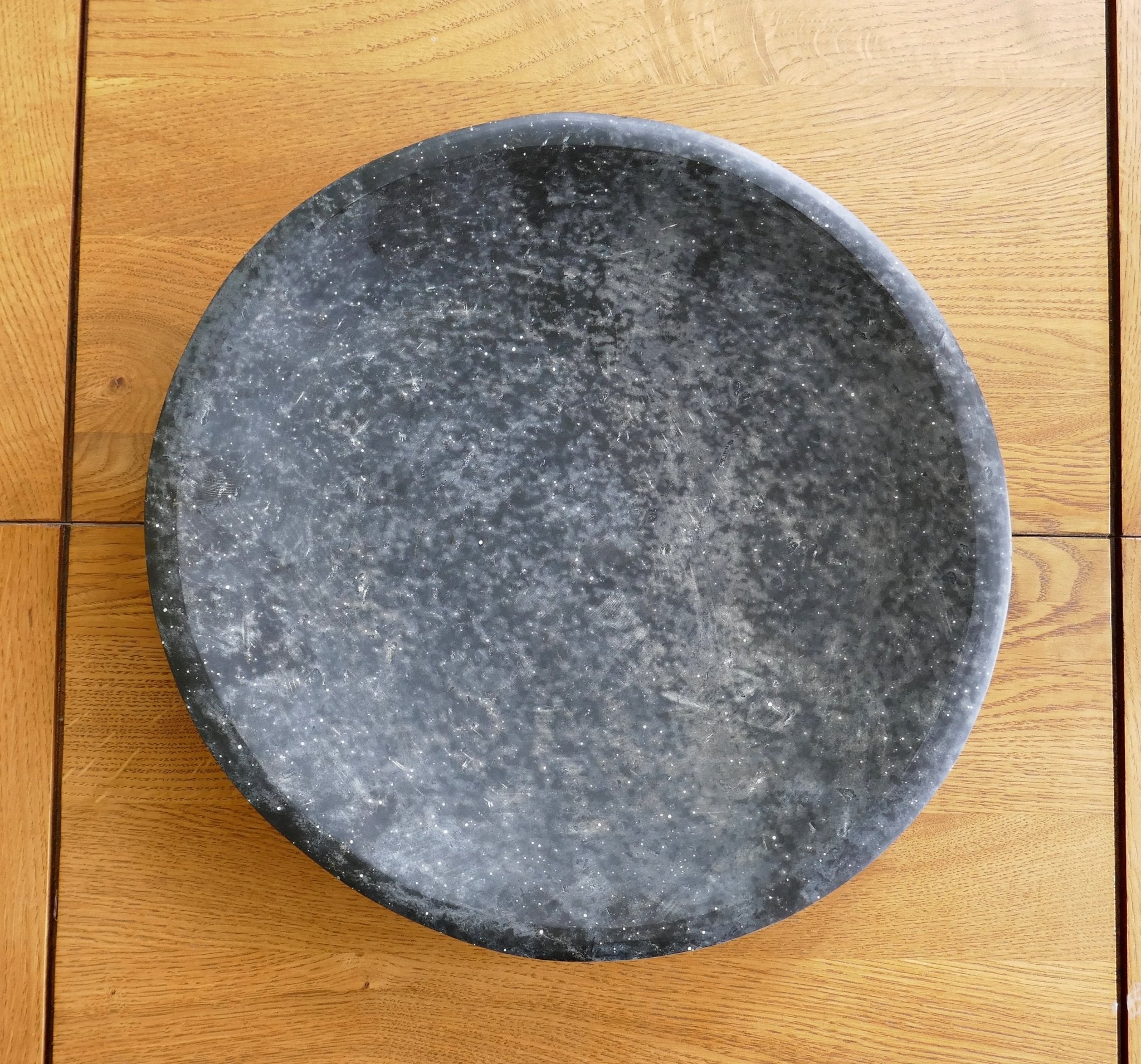 Handcrafted Black Basalt Stone Shallow Bowl // 12
