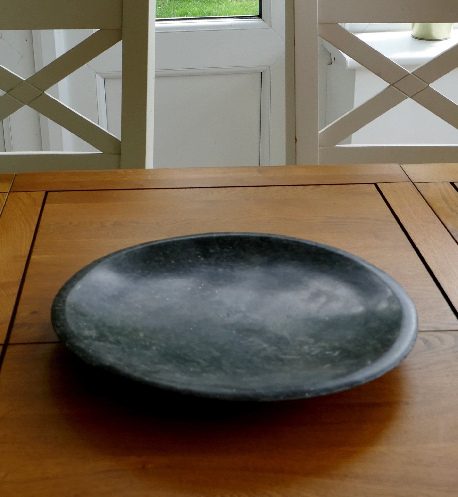 Handcrafted Black Basalt Stone Shallow Bowl // 12" / 30cm // Fruit, Salad, Breads, Shared dishes, dried Botanicals, Soaps // 6 - FriendlyTradingCo
