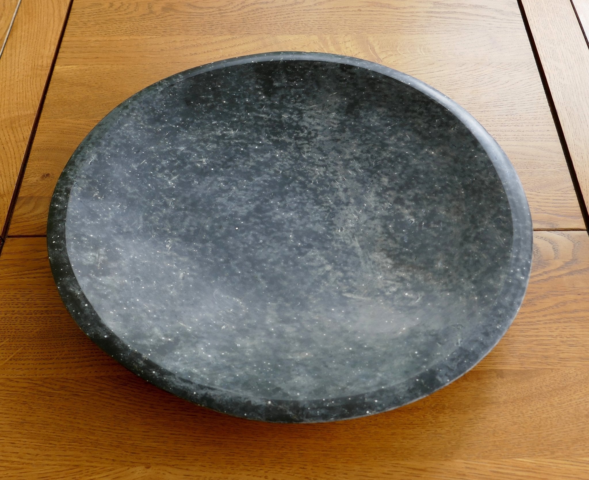 Handcrafted Black Basalt Stone Shallow Bowl // 12