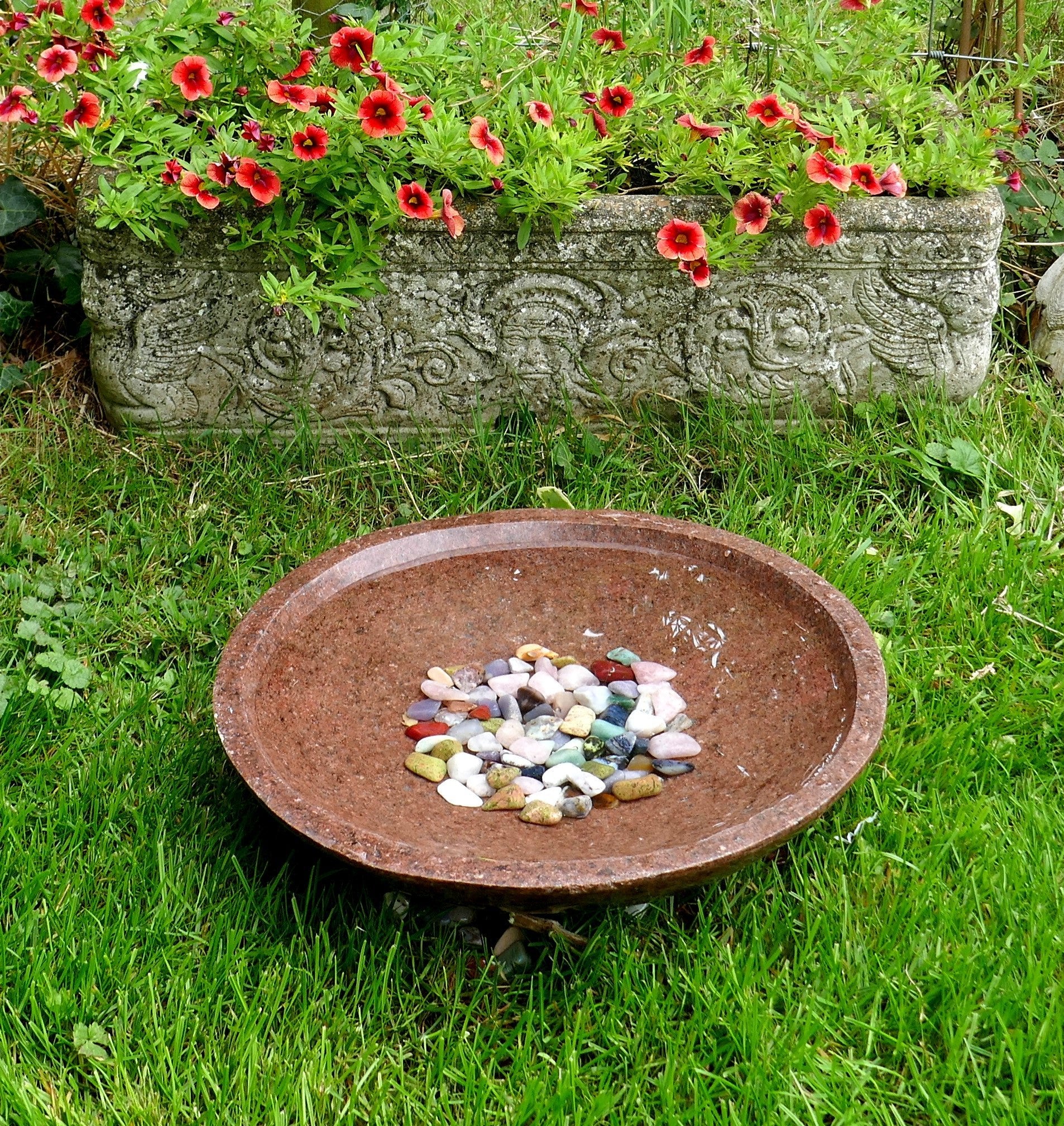 Handcrafted Brown Granite Bird Bath Water Bowl – 40 cm | 8.2 kg // Artist: Naftal Momanyi - FriendlyTradingCo