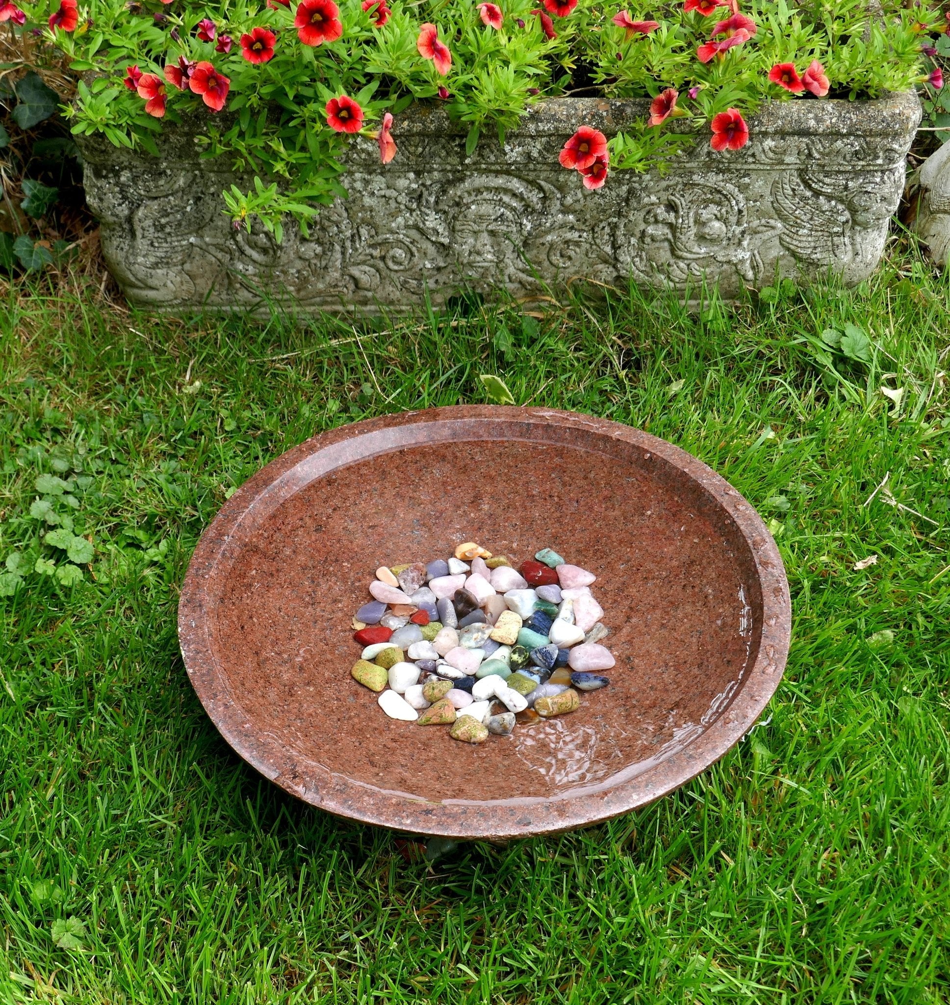 Handcrafted Brown Granite Bird Bath Water Bowl – 40 cm | 8.2 kg // Artist: Naftal Momanyi - FriendlyTradingCo