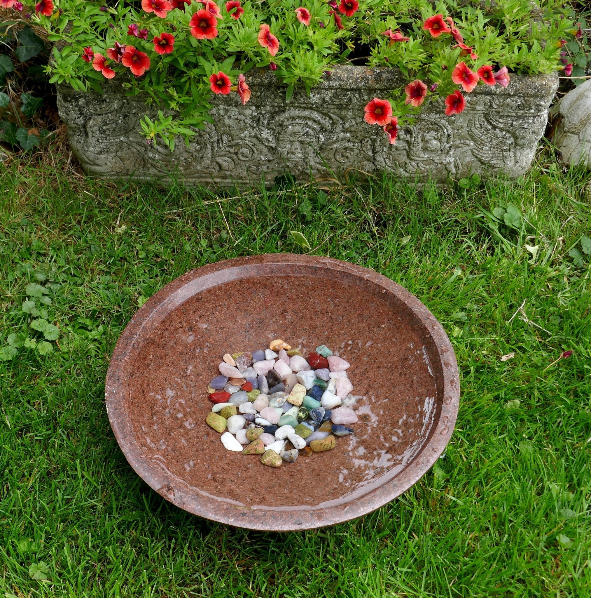 Handcrafted Brown Granite Bird Bath Water Bowl – 40 cm | 8.2 kg // Artist: Naftal Momanyi - FriendlyTradingCo