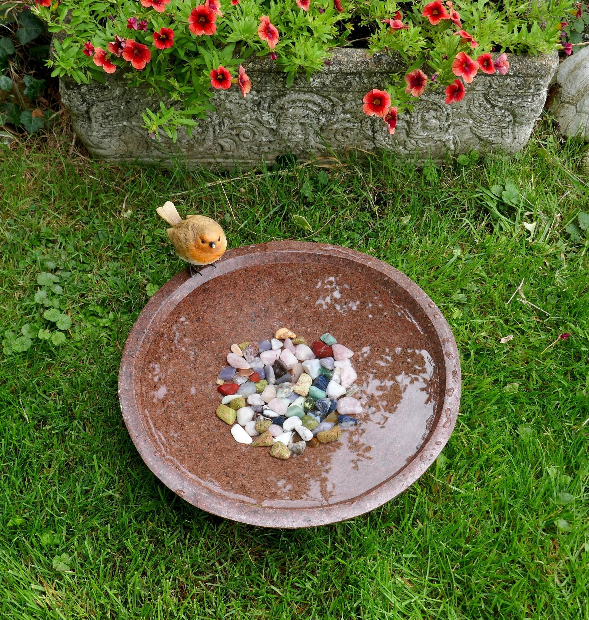 Handcrafted Brown Granite Bird Bath Water Bowl – 40 cm | 8.2 kg // Artist: Naftal Momanyi - FriendlyTradingCo