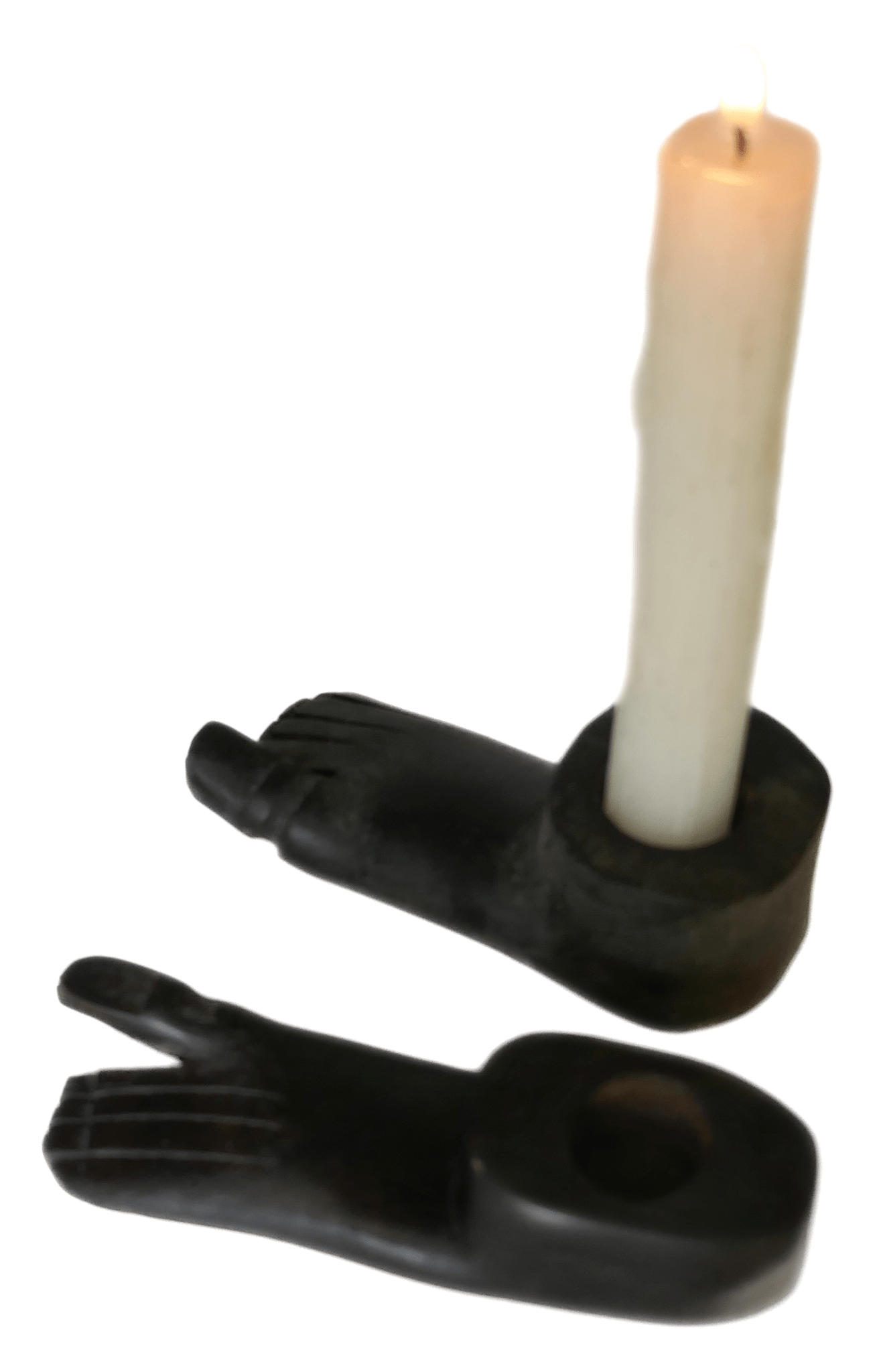 Handcrafted Ebony Foot Candle Holders - Pair - with candles & storycard - FriendlyTradingCo