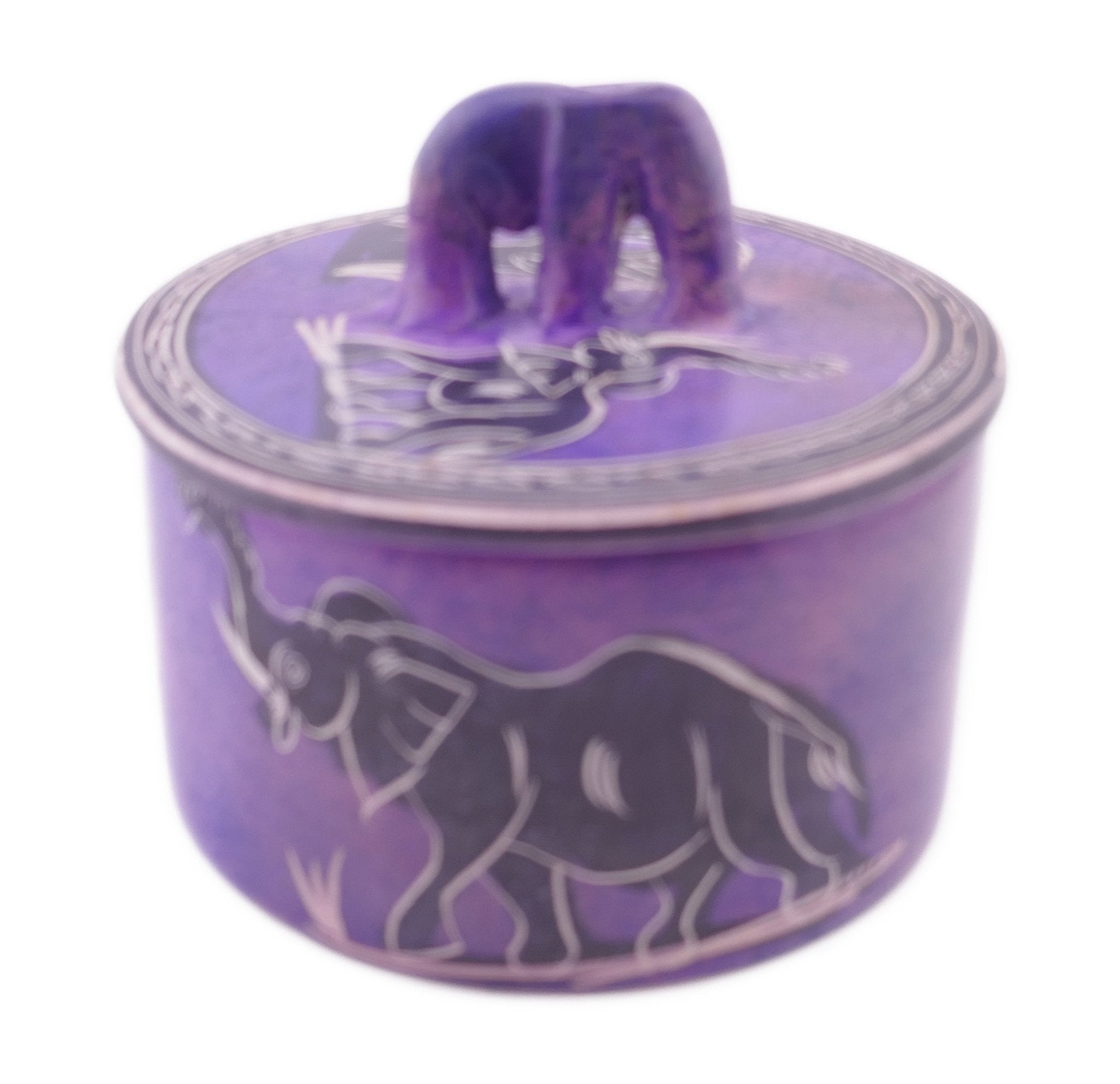 Handcrafted Stone African Elephant Purple Jewellery Box 10cm with Storycard - FriendlyTradingCo