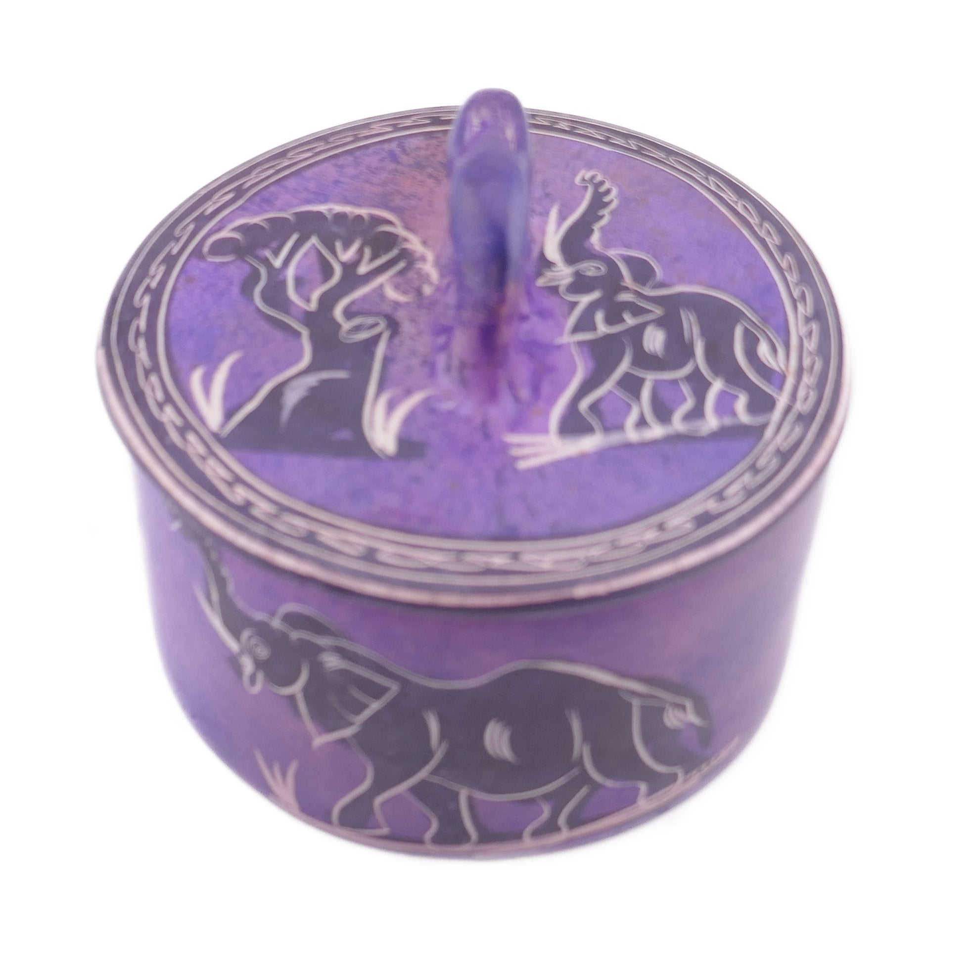 Handcrafted Stone African Elephant Purple Jewellery Box 10cm with Storycard - FriendlyTradingCo