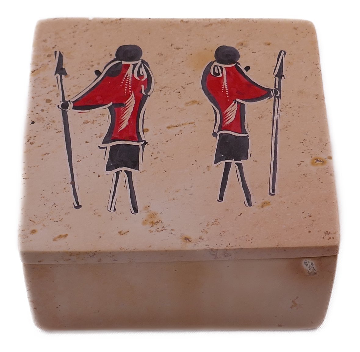 Handcrafted Stone African Maasai Warrior Jewellery Box // 10cm Round or square designs //with Storycard - FriendlyTradingCo