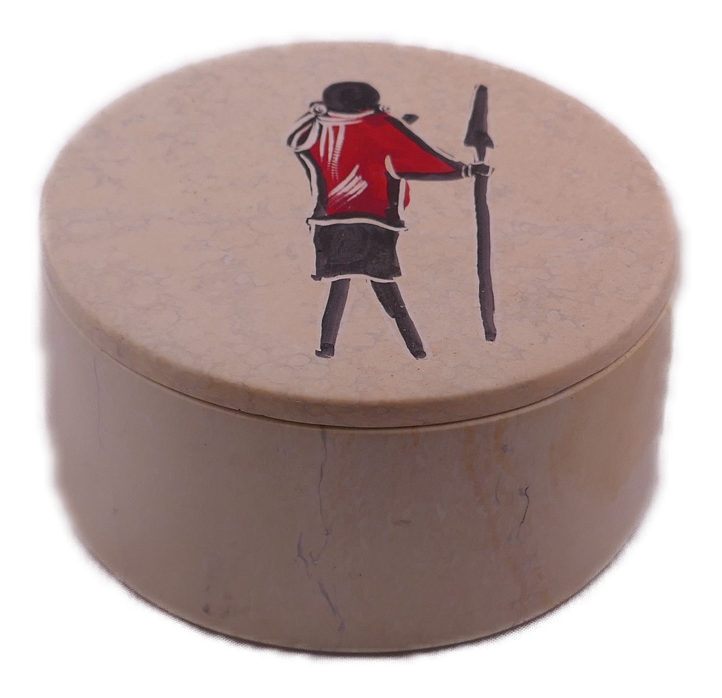 Handcrafted Stone African Maasai Warrior Jewellery Box // 10cm Round or square designs //with Storycard - FriendlyTradingCo