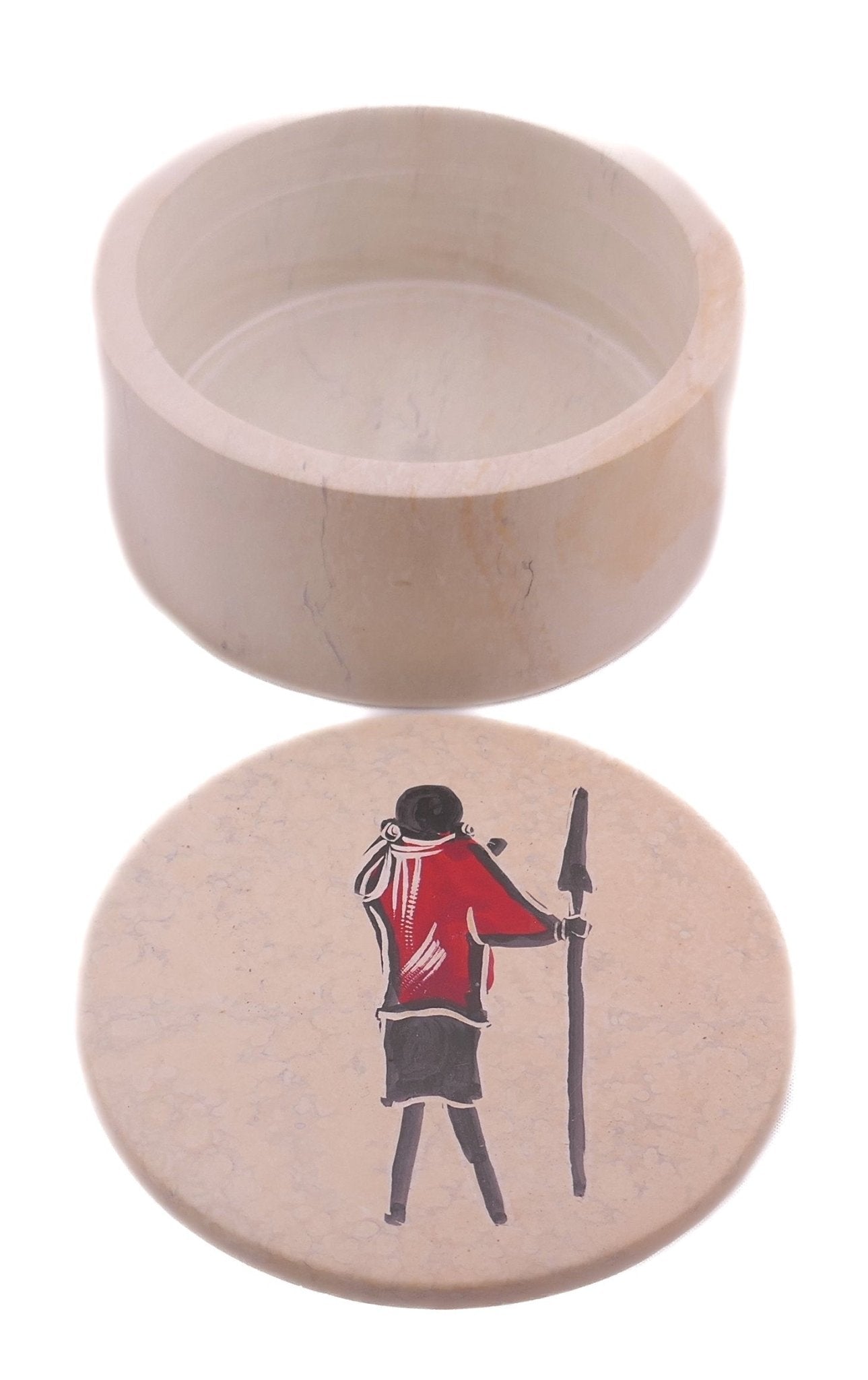Handcrafted Stone African Maasai Warrior Jewellery Box // 10cm Round or square designs //with Storycard - FriendlyTradingCo