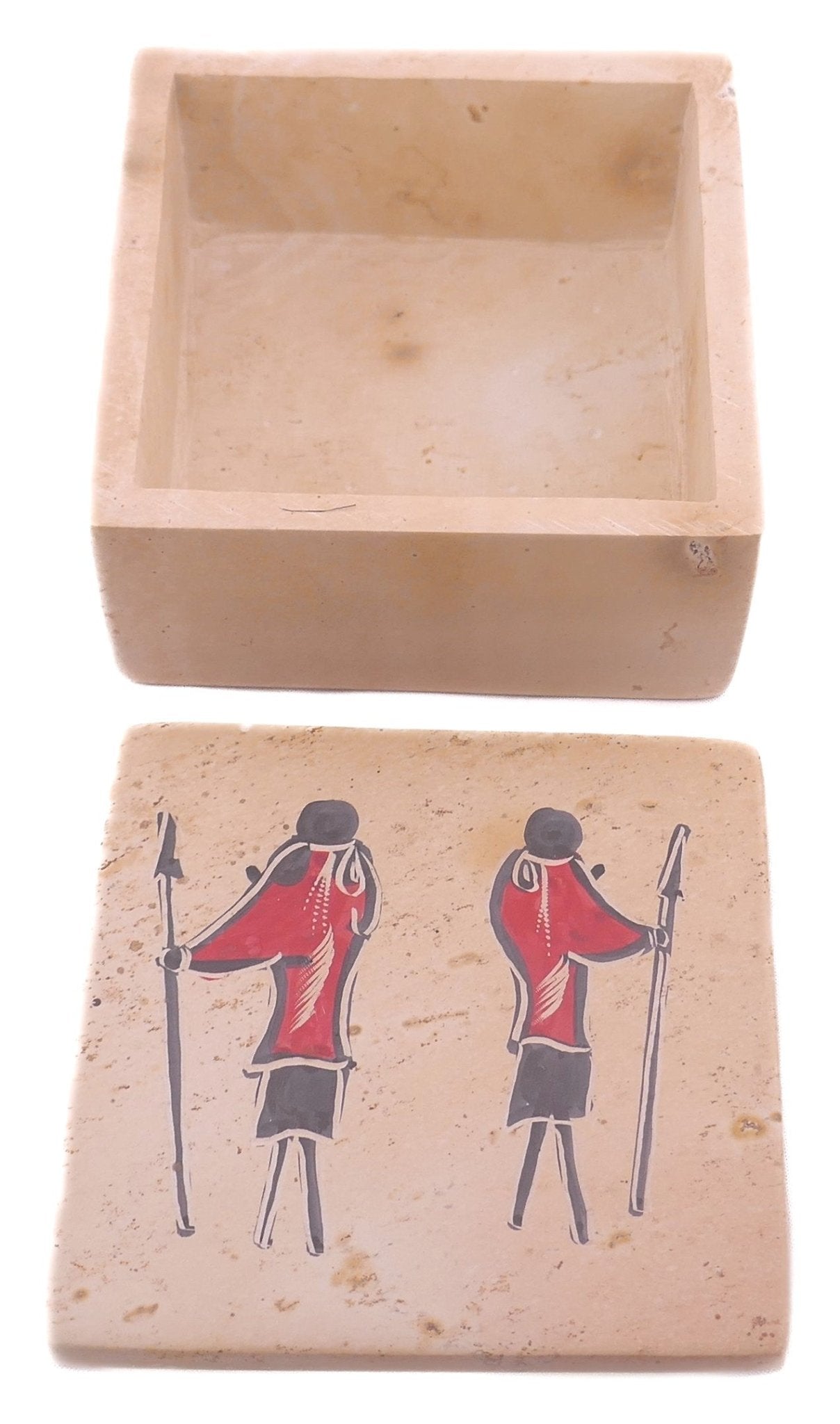 Handcrafted Stone African Maasai Warrior Jewellery Box // 10cm Round or square designs //with Storycard - FriendlyTradingCo