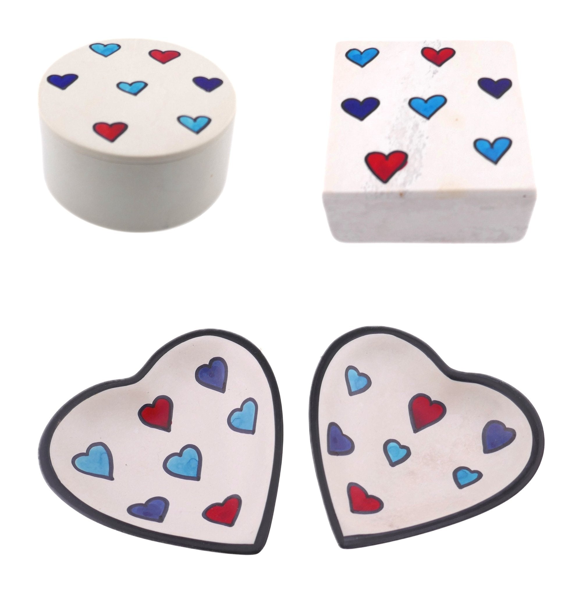 Handcrafted Stone Coloured Hearts Jewellery Boxes & Dish 10cm with Storycard - FriendlyTradingCo