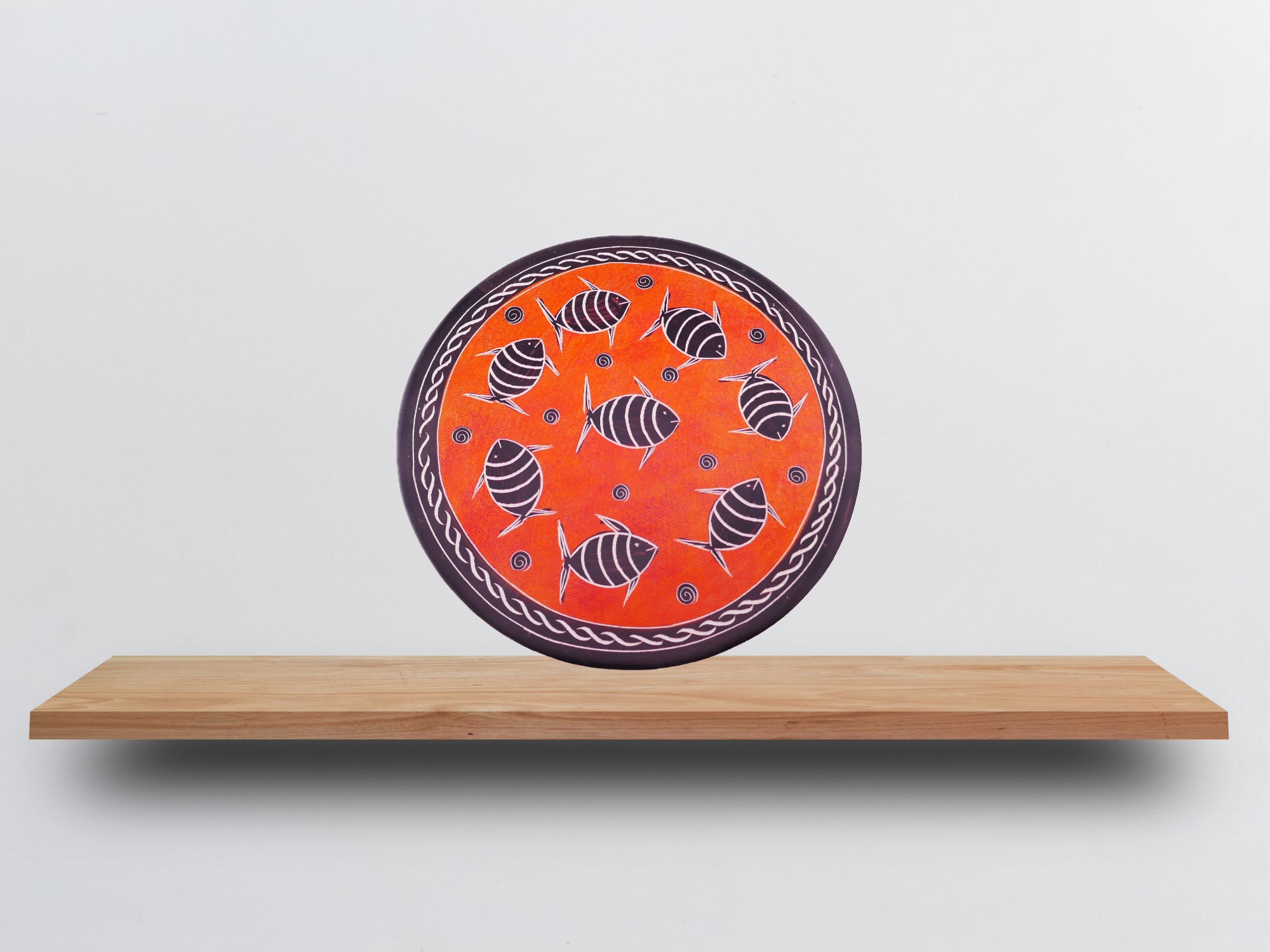 Handcrafted Stone Fruit Bowl Orange Fish Design 10