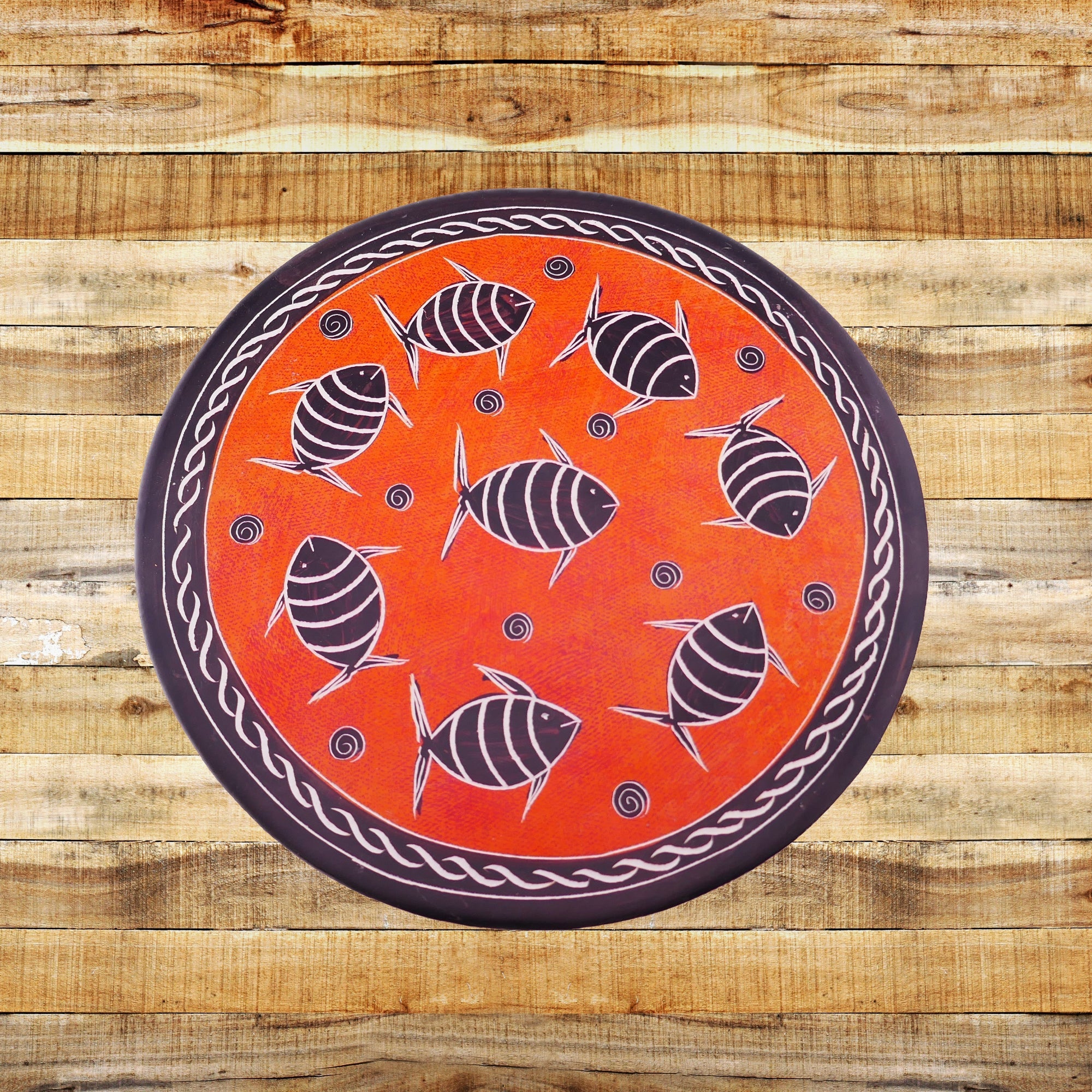 Handcrafted Stone Fruit Bowl Orange Fish Design 10" / 25 cm Fairly Traded - FriendlyTradingCo