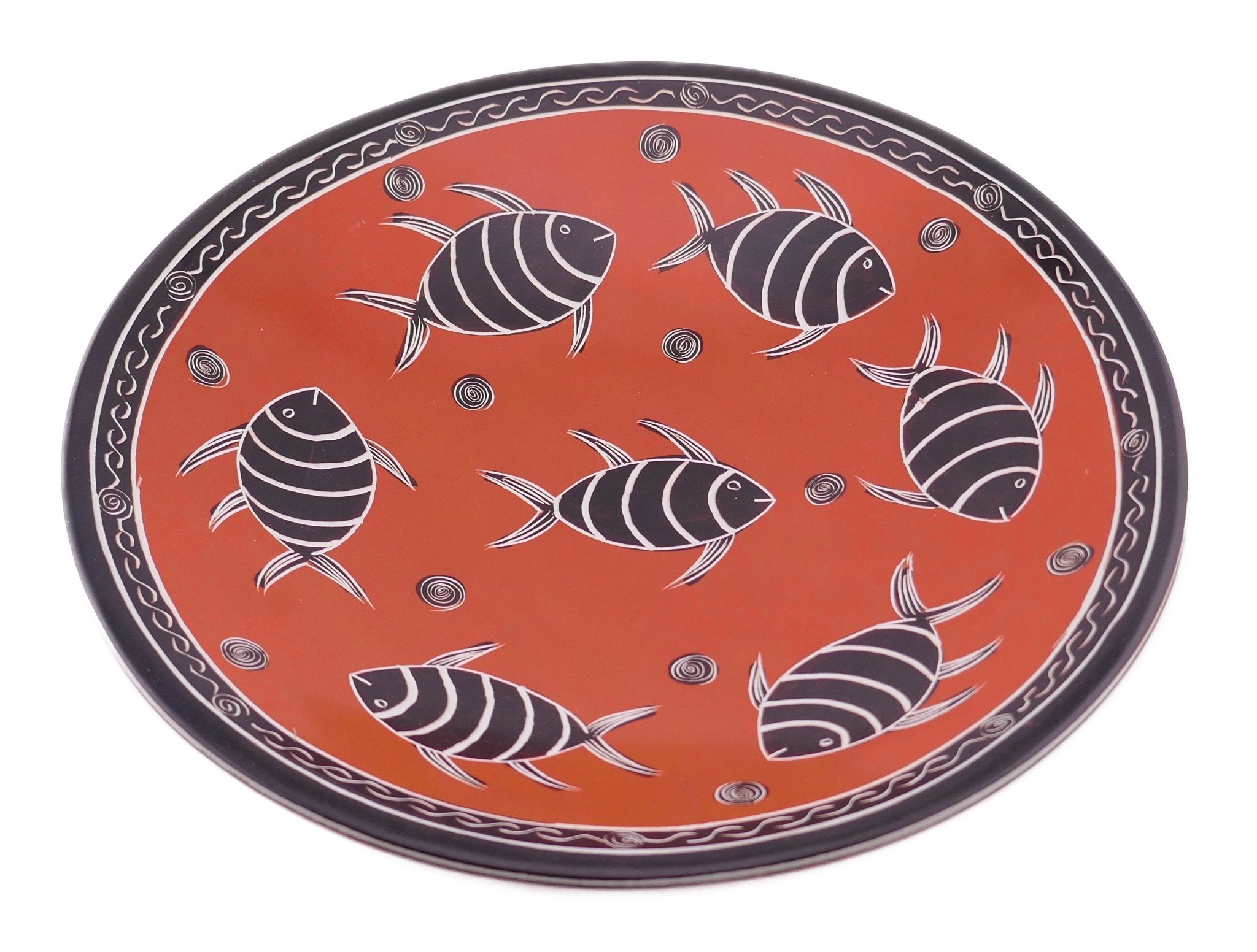 Handcrafted Stone Fruit Bowl Orange Fish Design 10