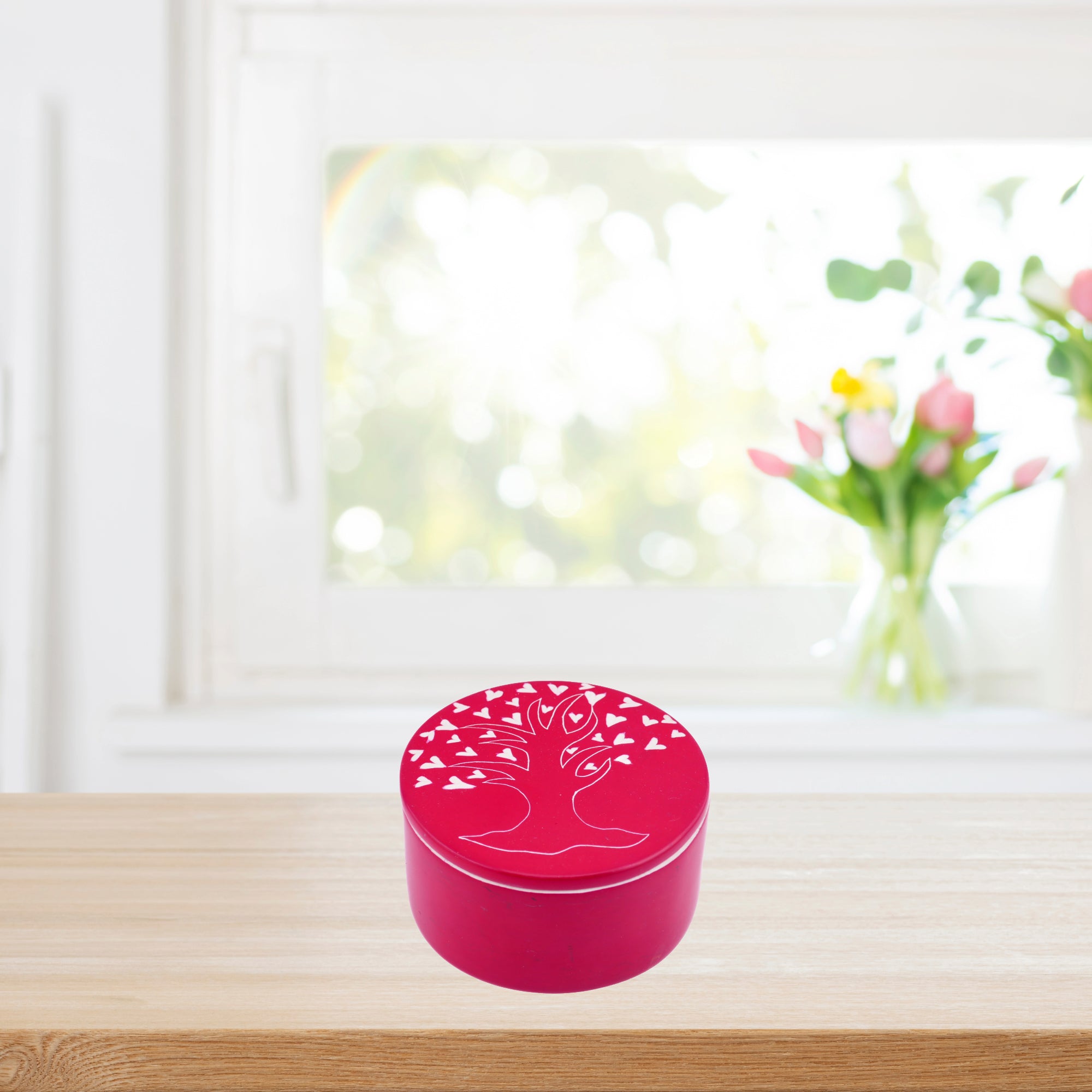 Handcrafted Stone Heart Tree Round Jewellery Box 10cm with Storycard - FriendlyTradingCo