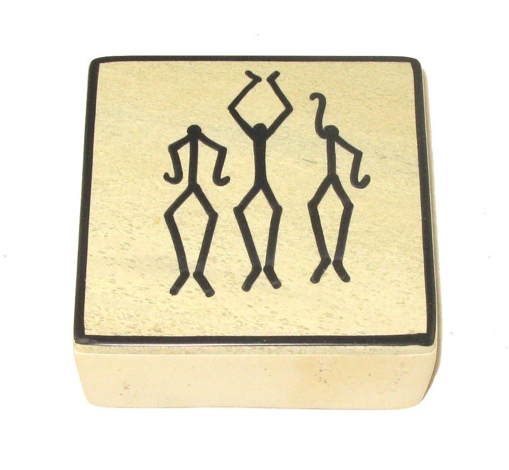 Handcrafted Stone Jewellery / Storage Box // African Dancers //10cm Natural or Yellow with Storycard - FriendlyTradingCo