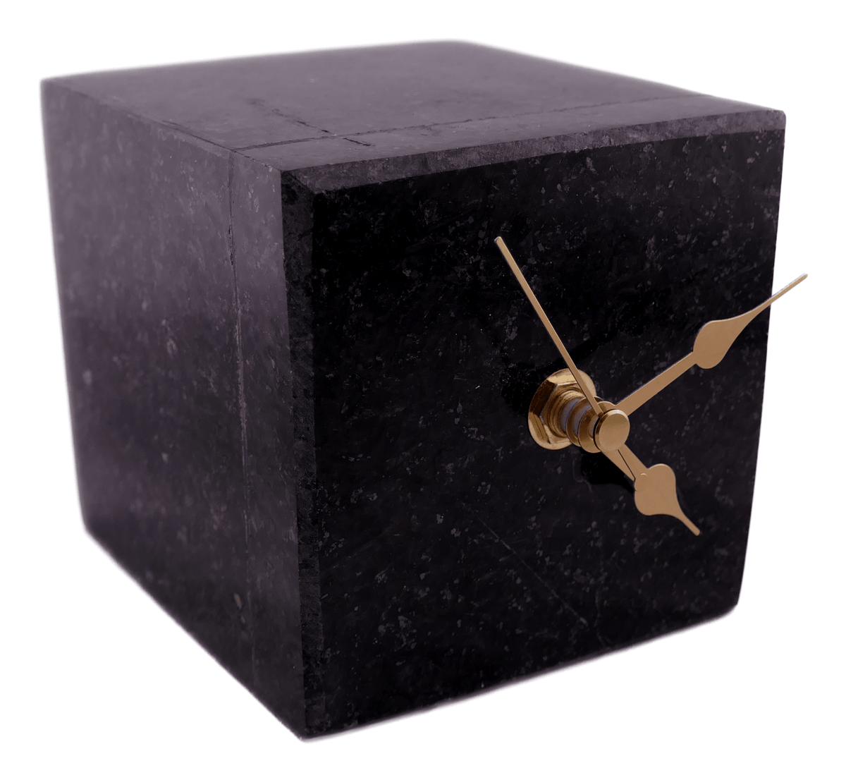 Handmade Granite Cube Desk Clock – African Design, Natural Black Stone, Quartz Movement, Compact Freestanding 10×10×6 cm – Friendly Trading Co - FriendlyTradingCo