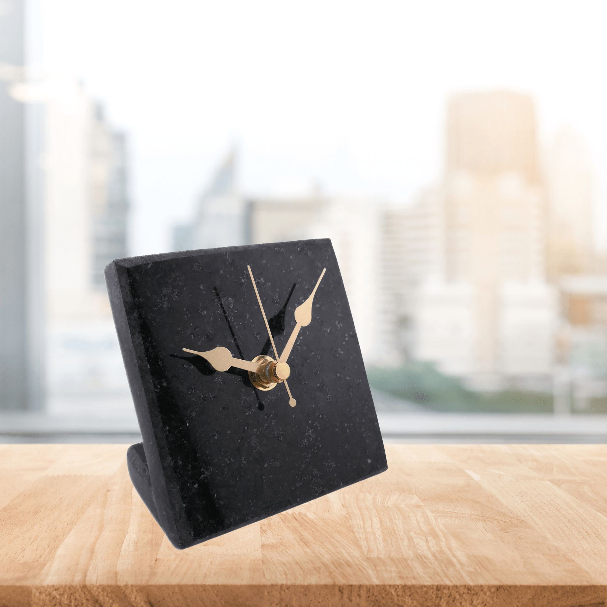 Handmade Granite Desk Clock – African Design, Natural Black Stone, Quartz Movement, Compact Freestanding 10×10×6 cm – Friendly Trading Co - FriendlyTradingCo