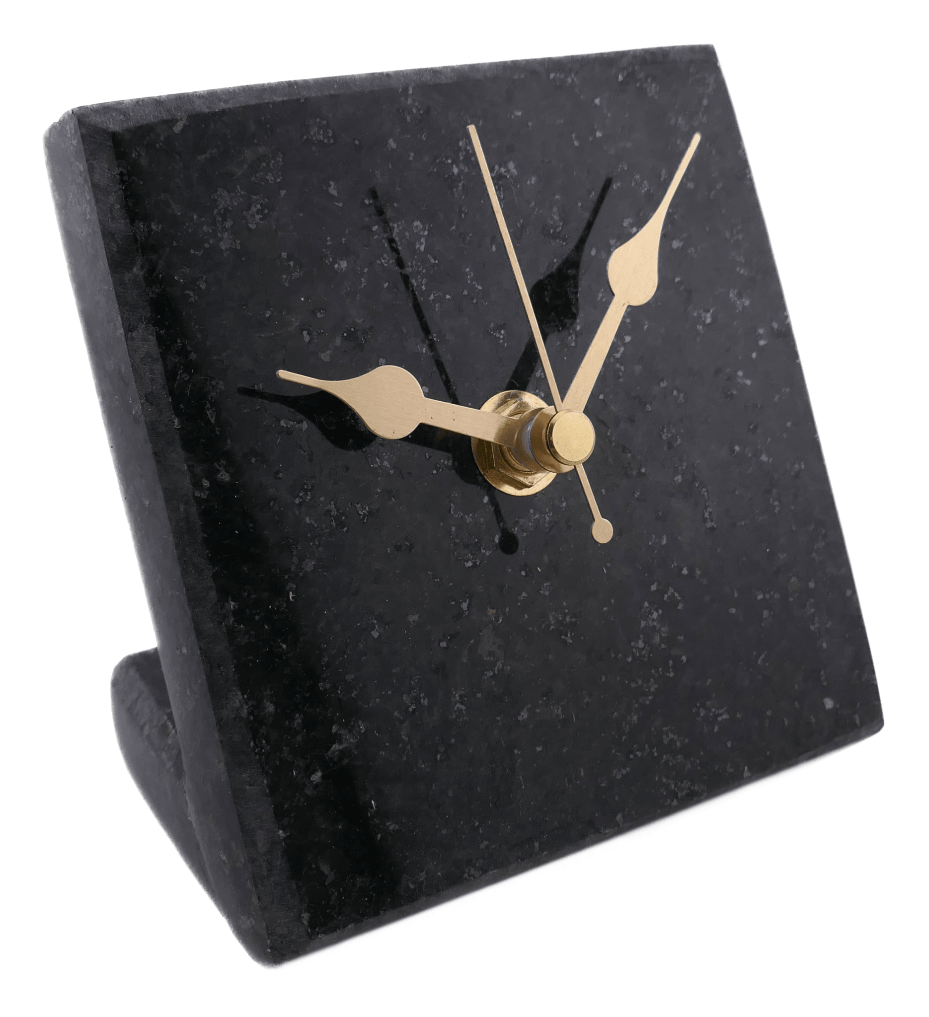 Handmade Granite Desk Clock – African Design, Natural Black Stone, Quartz Movement, Compact Freestanding 10×10×6 cm – Friendly Trading Co - FriendlyTradingCo