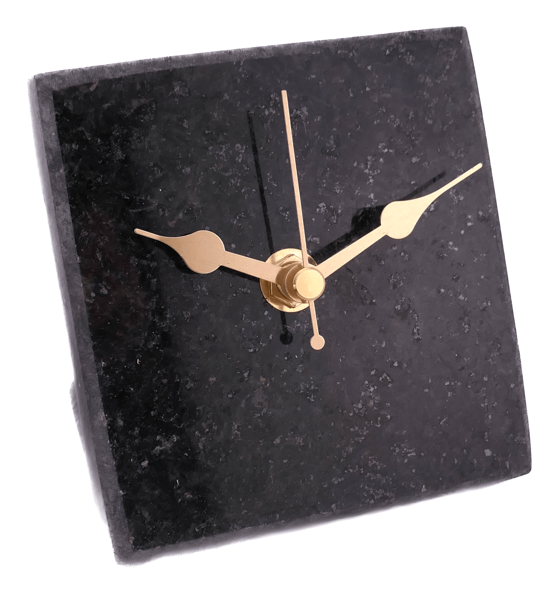 Handmade Granite Desk Clock – African Design, Natural Black Stone, Quartz Movement, Compact Freestanding 10×10×6 cm – Friendly Trading Co - FriendlyTradingCo