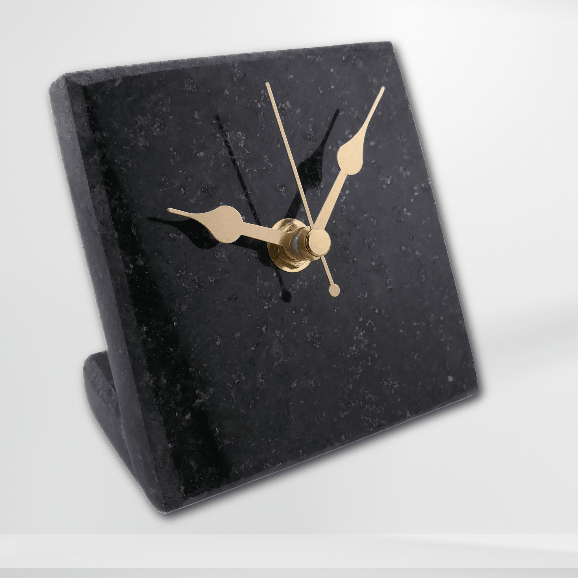 Handmade Granite Desk Clock – African Design, Natural Black Stone, Quartz Movement, Compact Freestanding 10×10×6 cm – Friendly Trading Co - FriendlyTradingCo