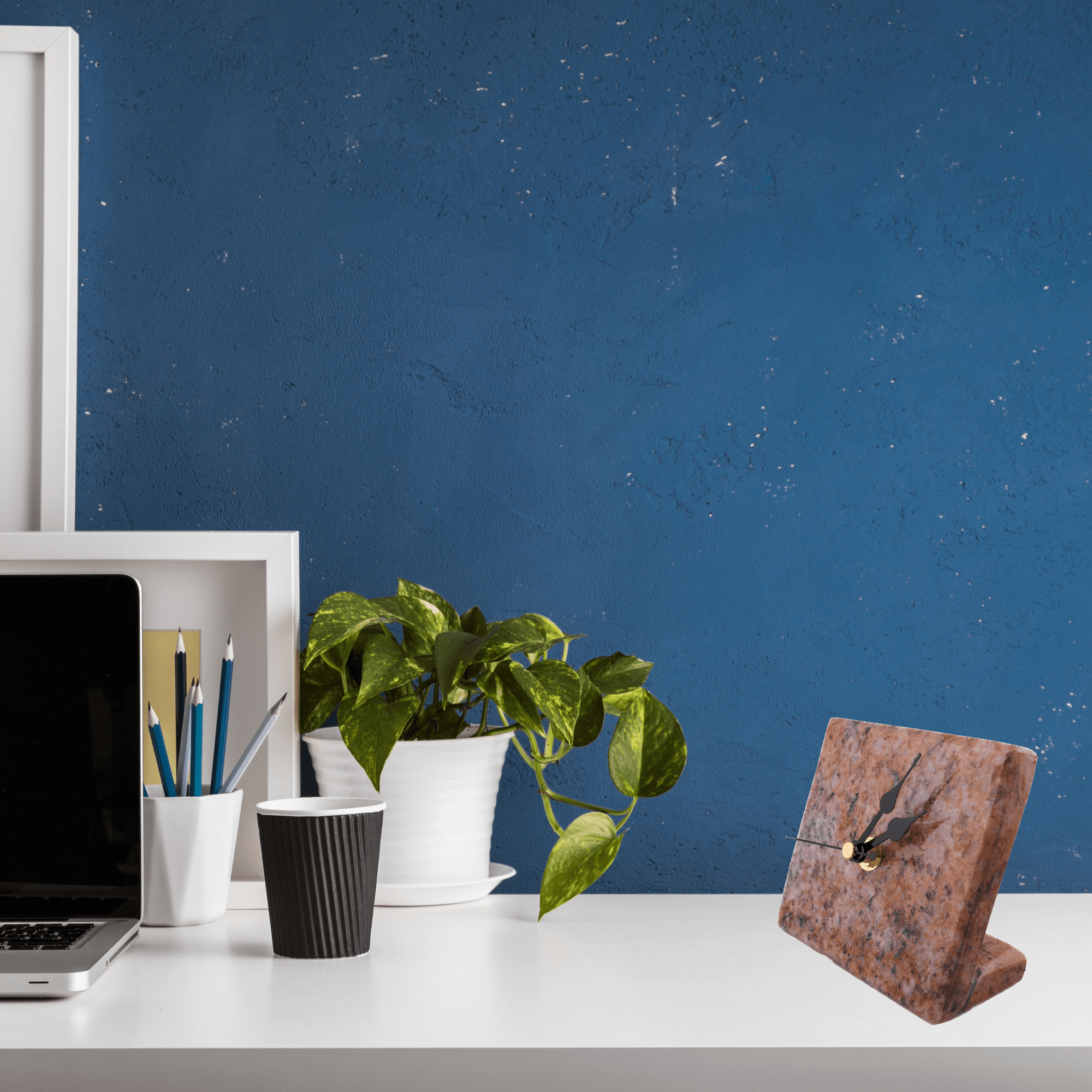 Handmade Granite Desk Clock – African Design, Natural Pink Stone, Quartz Movement, Compact Freestanding 10×10×6 cm – Friendly Trading Co - FriendlyTradingCo