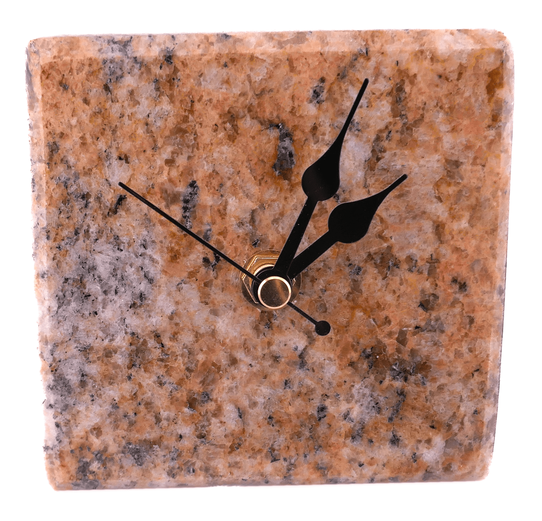 Handmade Granite Desk Clock – African Design, Natural Pink Stone, Quartz Movement, Compact Freestanding 10×10×6 cm – Friendly Trading Co - FriendlyTradingCo