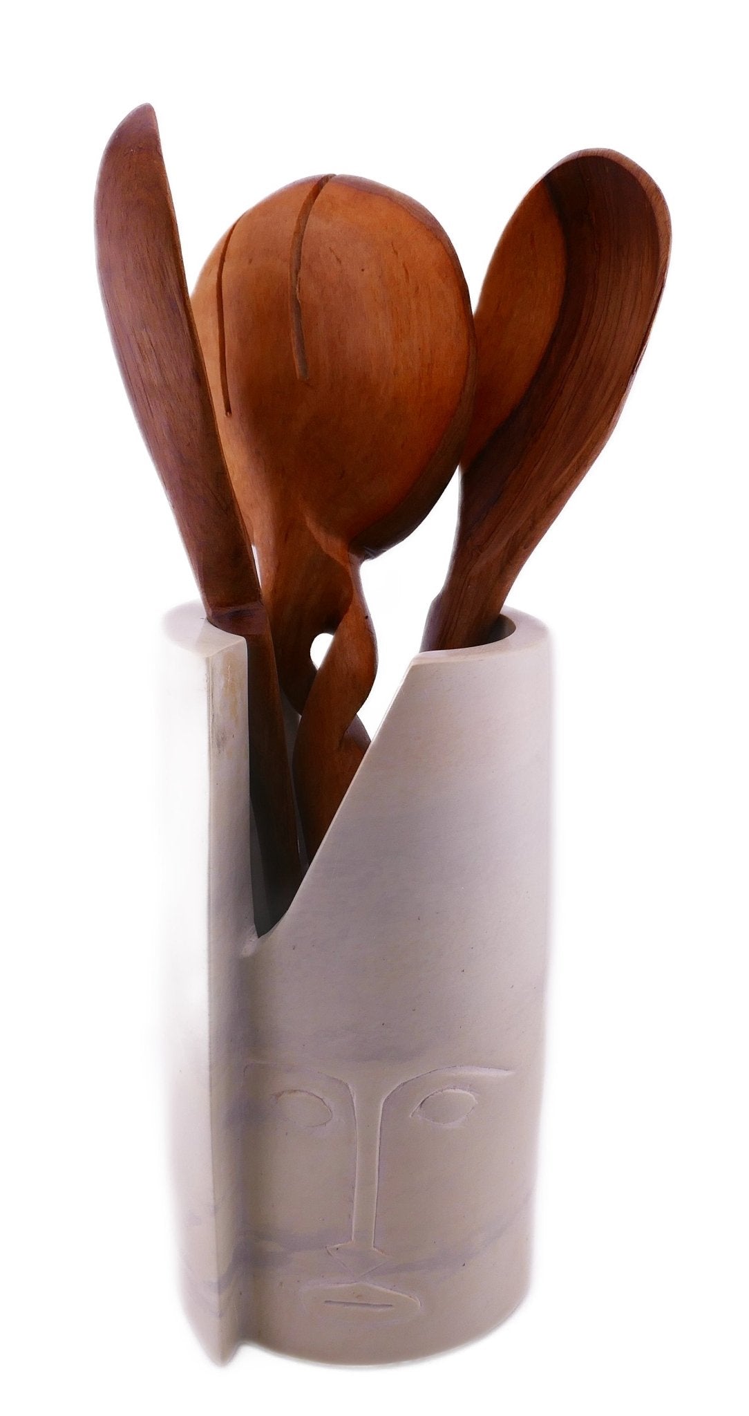 Kitchen Utensil Holder with Warrior Face hand made 20 cm with Storycard - FriendlyTradingCo