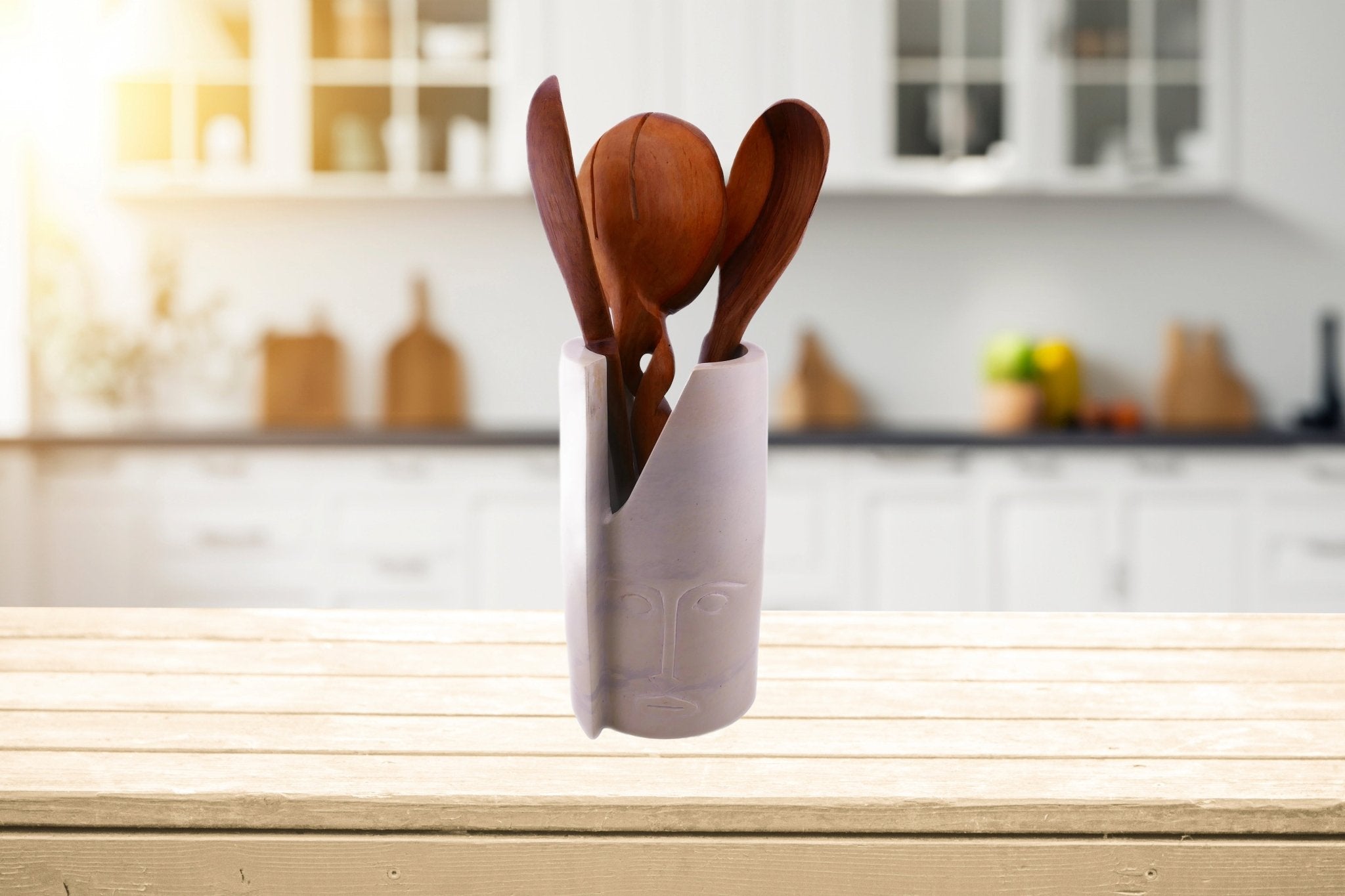 Kitchen Utensil Holder with Warrior Face hand made 20 cm with Storycard - FriendlyTradingCo