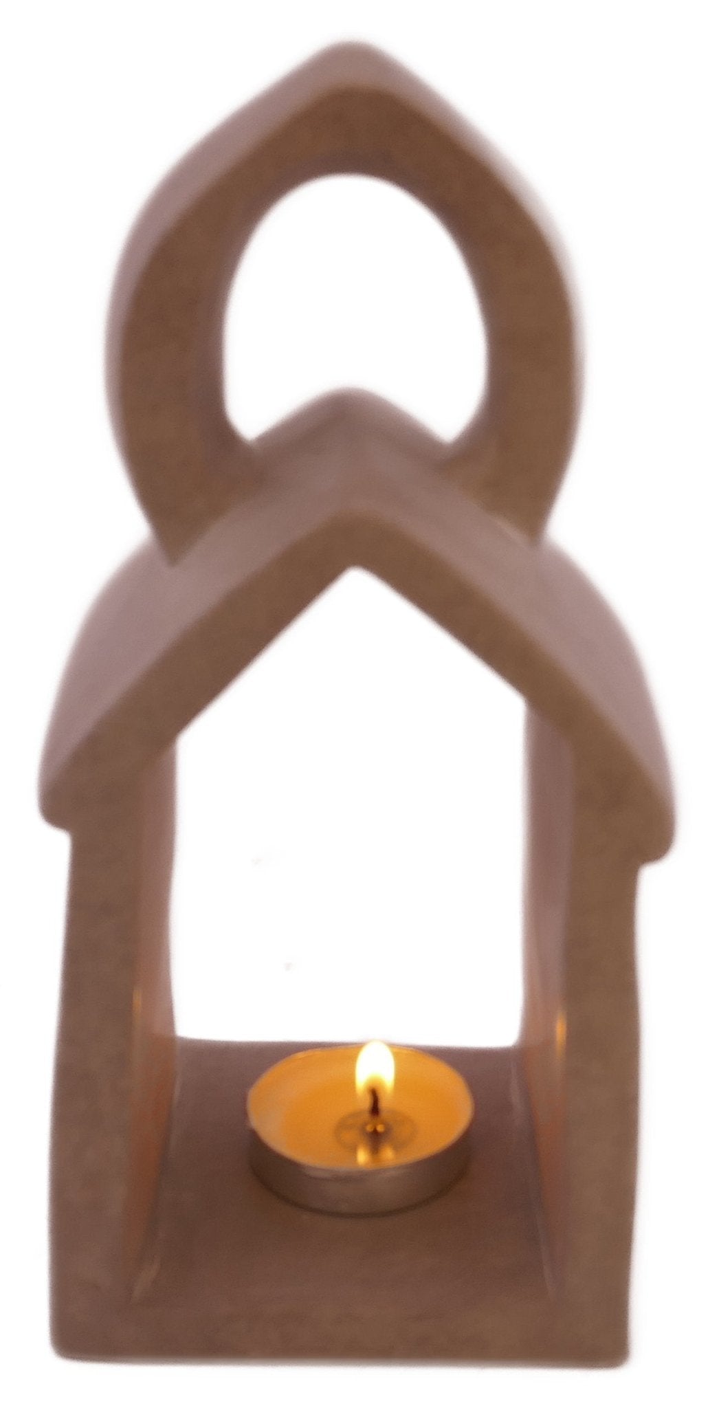 Lantern Design Tealight Candle Lamp hand made 16cm with Storycard Natural / Grey / Orange - FriendlyTradingCo