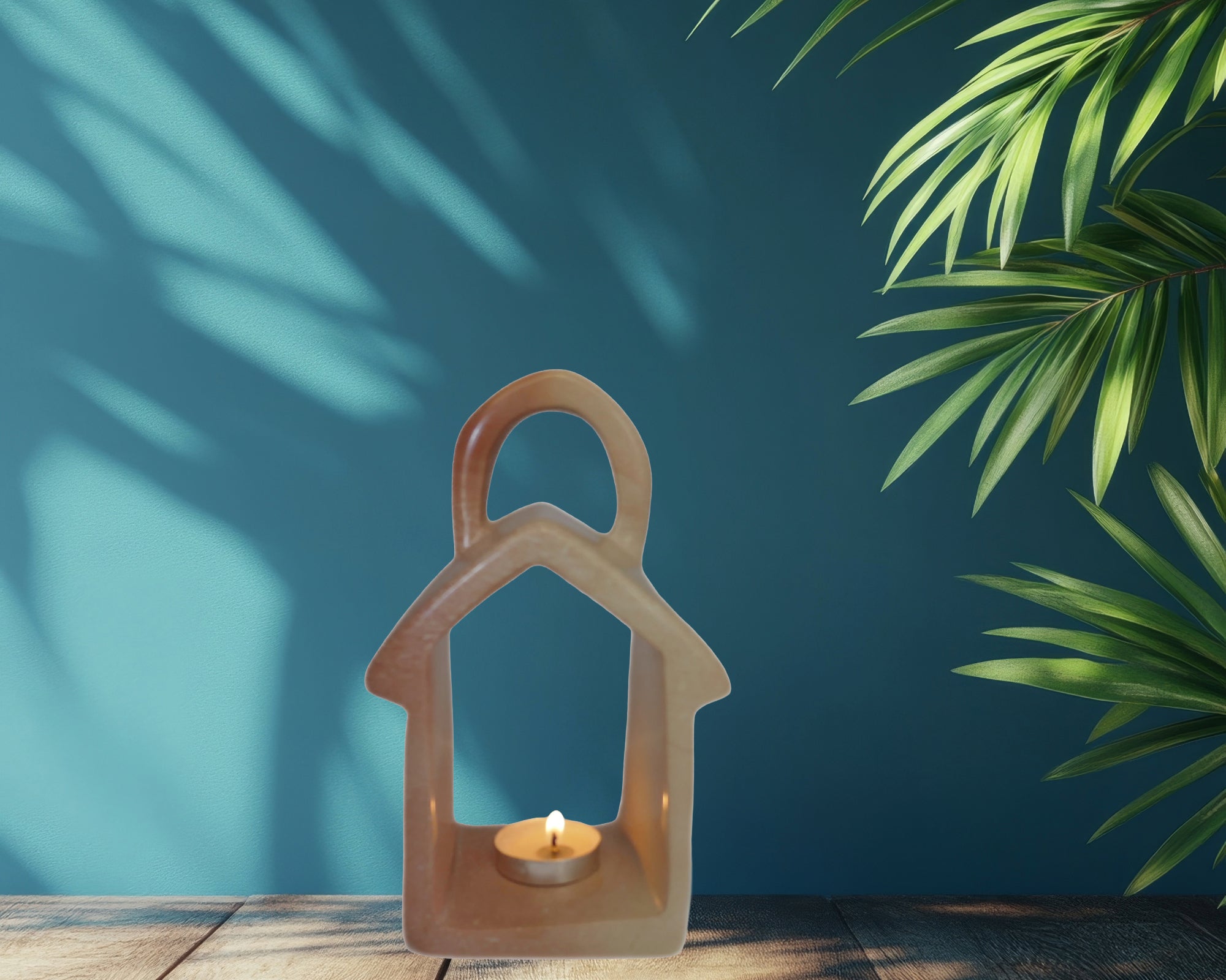 Lantern Design Tealight Candle Lamp hand made 16cm with Storycard Natural / Grey / Orange - FriendlyTradingCo