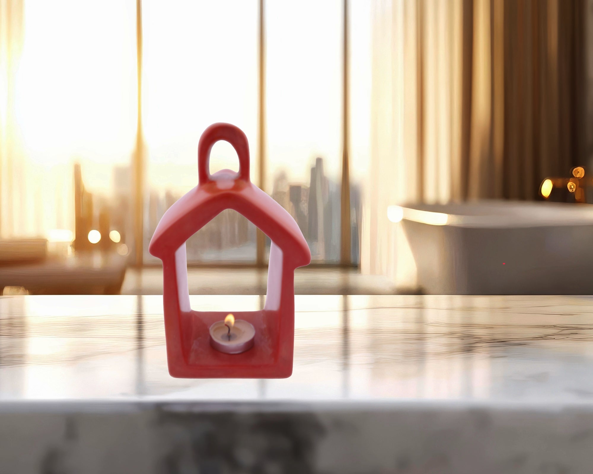 Lantern Design Tealight Candle Lamp hand made 16cm with Storycard Natural / Grey / Orange - FriendlyTradingCo