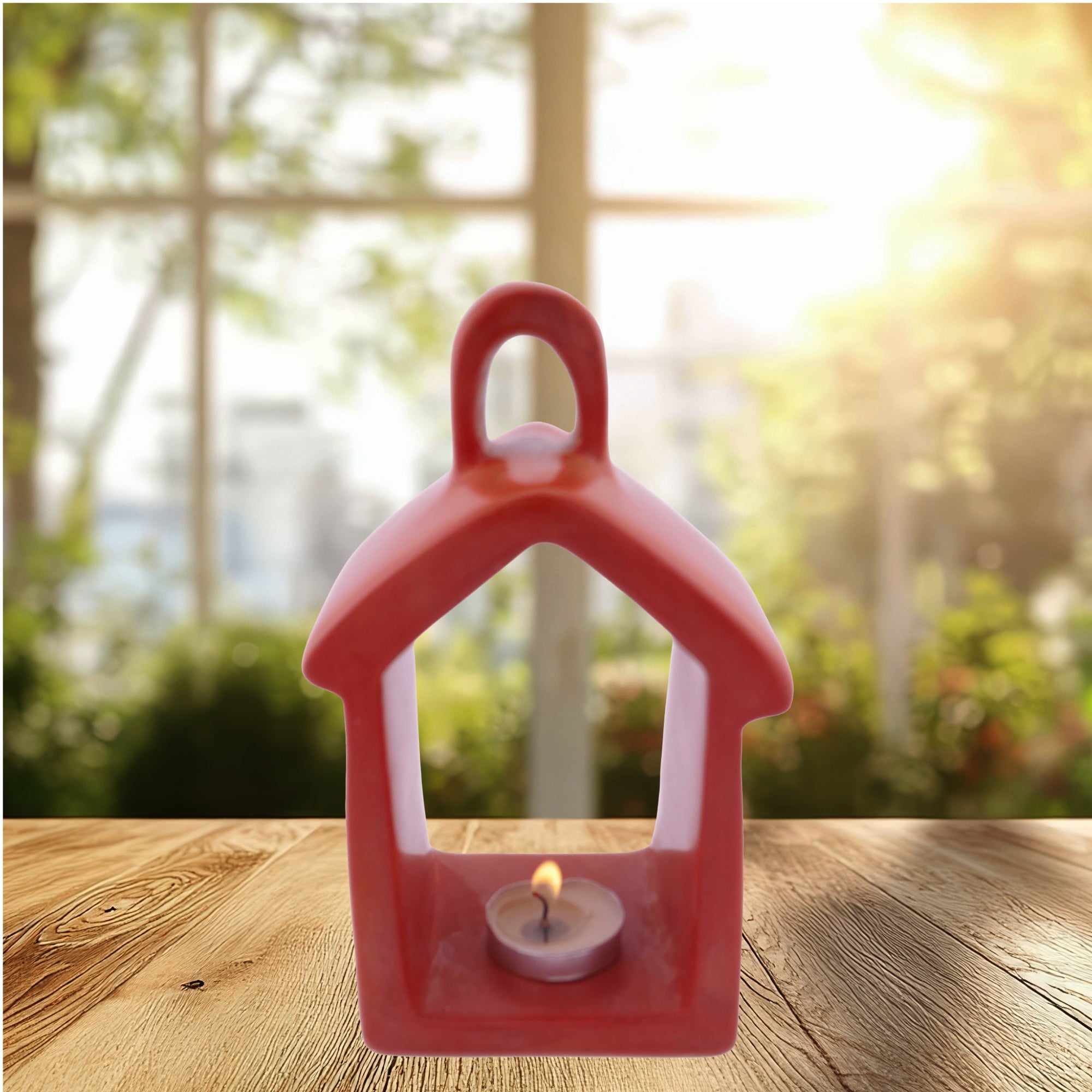 Lantern Design Tealight Candle Lamp hand made 16cm with Storycard Natural / Grey / Orange - FriendlyTradingCo