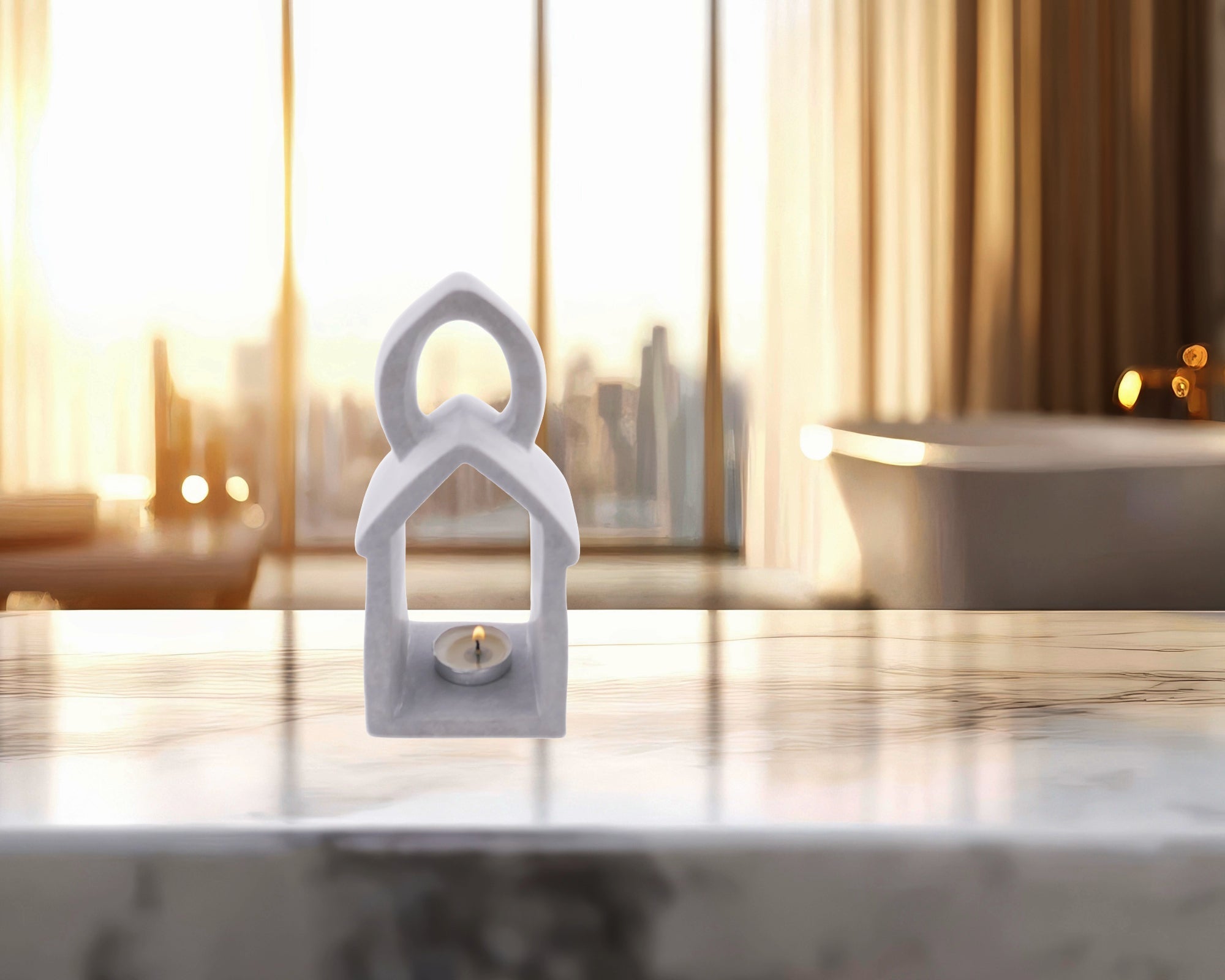 Lantern Design Tealight Candle Lamp hand made 16cm with Storycard Natural / Grey / Orange - FriendlyTradingCo