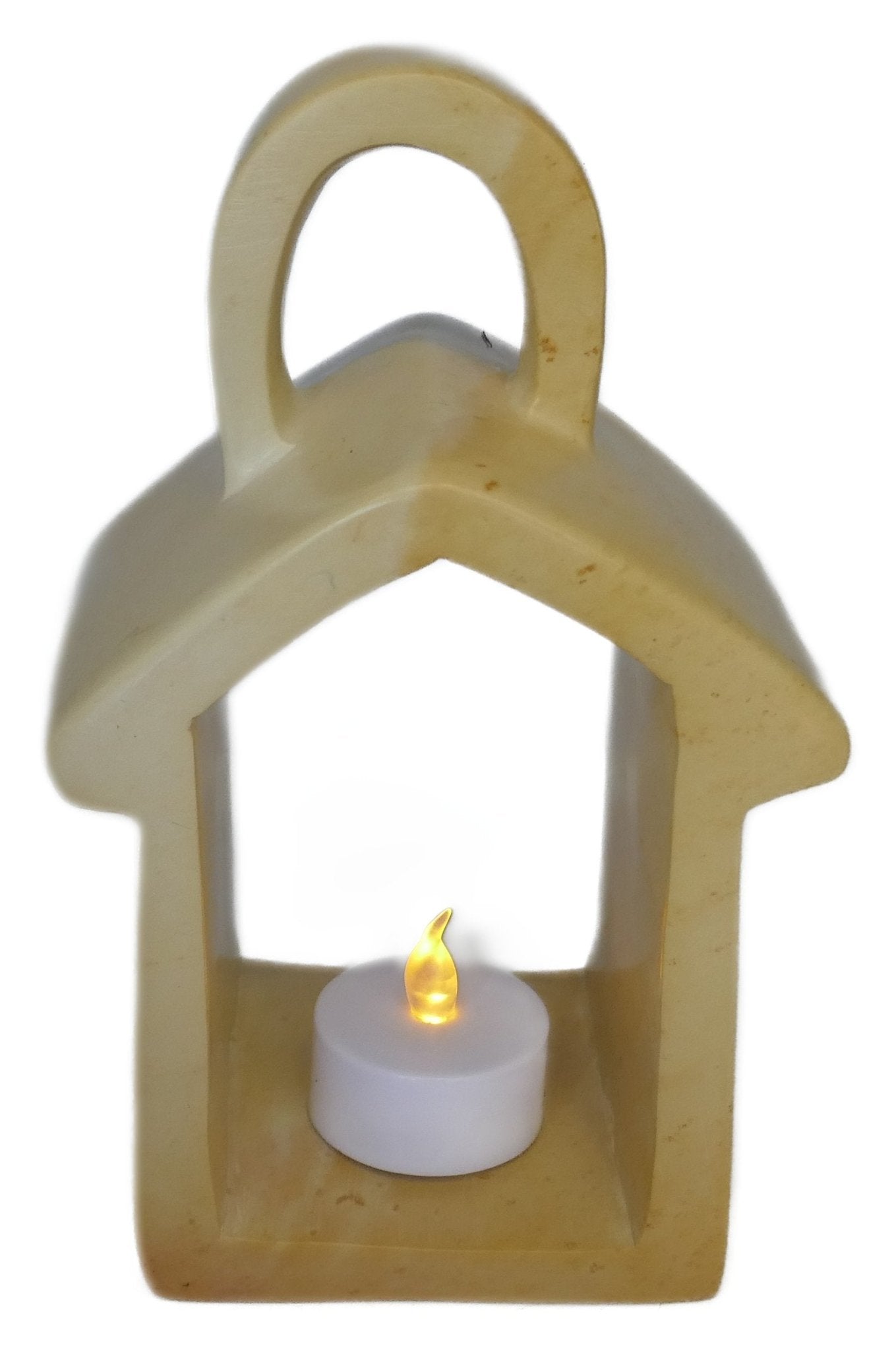 Lantern Design Tealight Candle Lamp hand made 16cm with Storycard Natural / Grey / Orange - FriendlyTradingCo