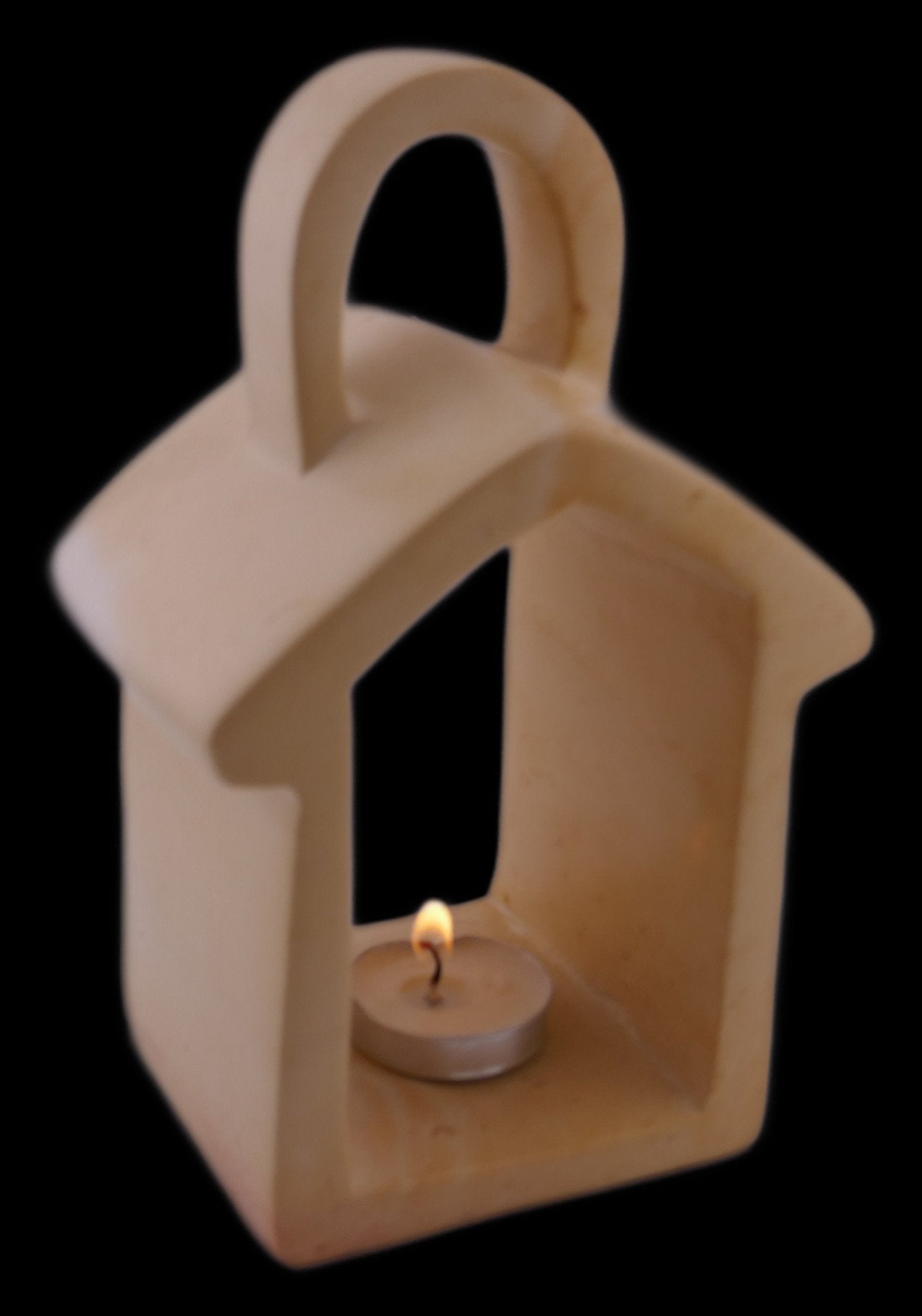 Lantern Design Tealight Candle Lamp hand made 16cm with Storycard Natural / Grey / Orange - FriendlyTradingCo