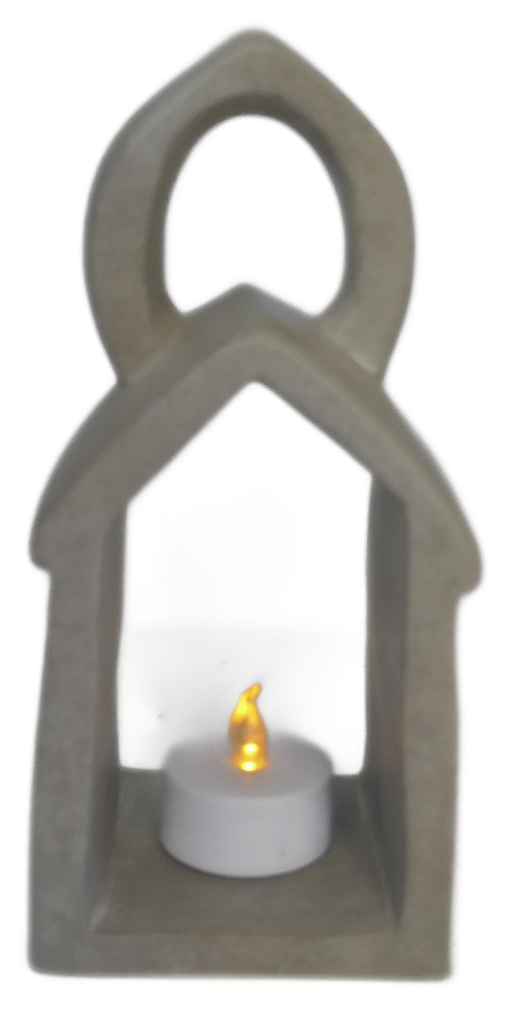 Lantern Design Tealight Candle Lamp hand made 16cm with Storycard Natural / Grey / Orange - FriendlyTradingCo